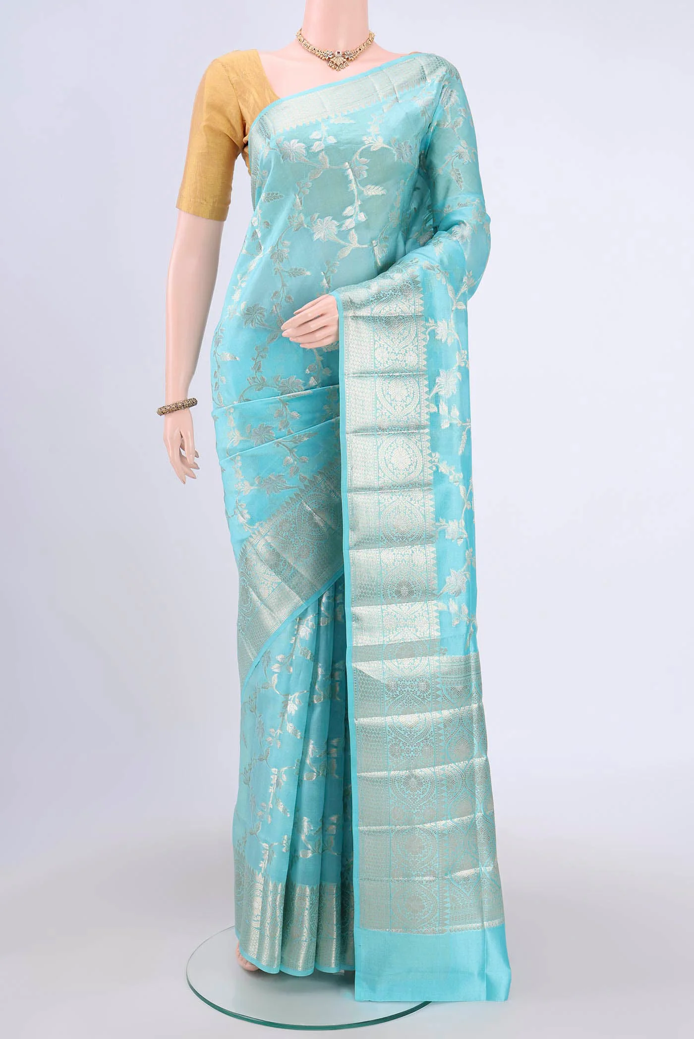 Sky Blue Banarasi Raw Silk Saree