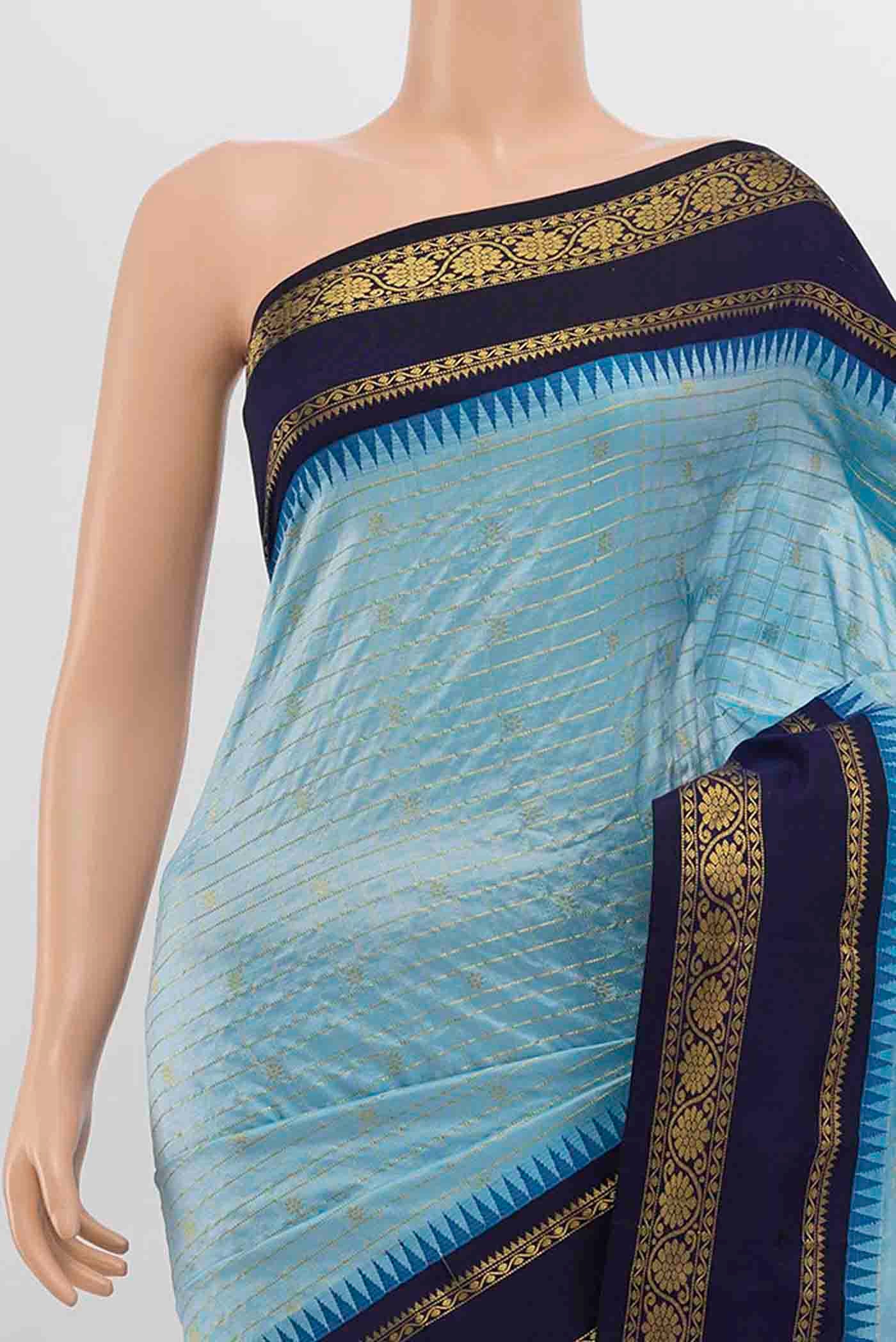 Sky Blue Bangalore Silk - kadyal Saree - Image 2