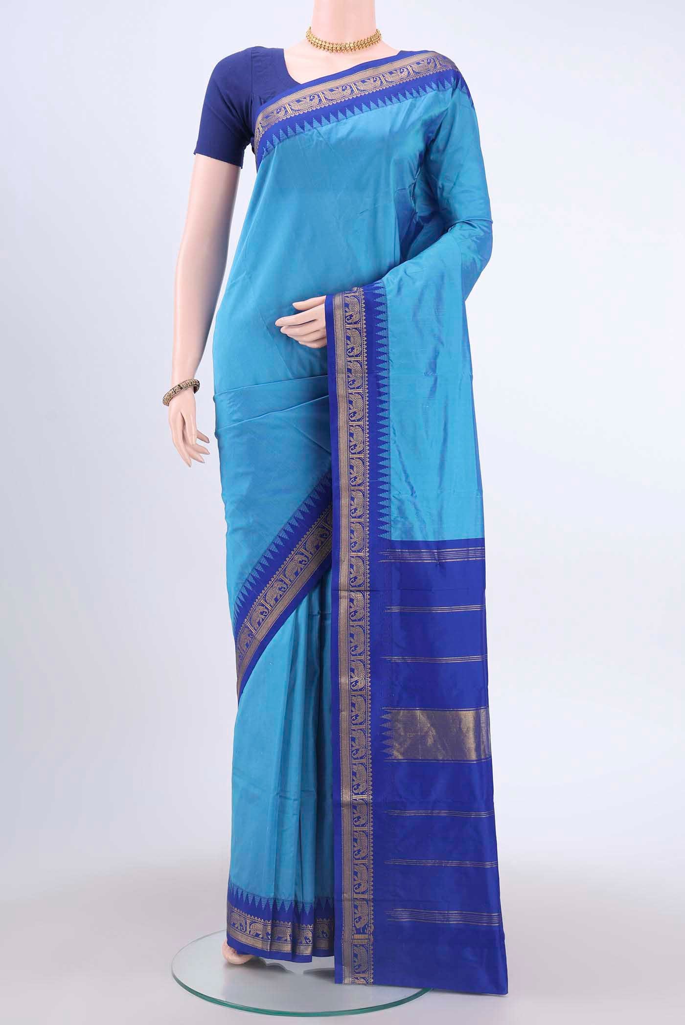 Sky Blue Blended Bangalore Silk Saree