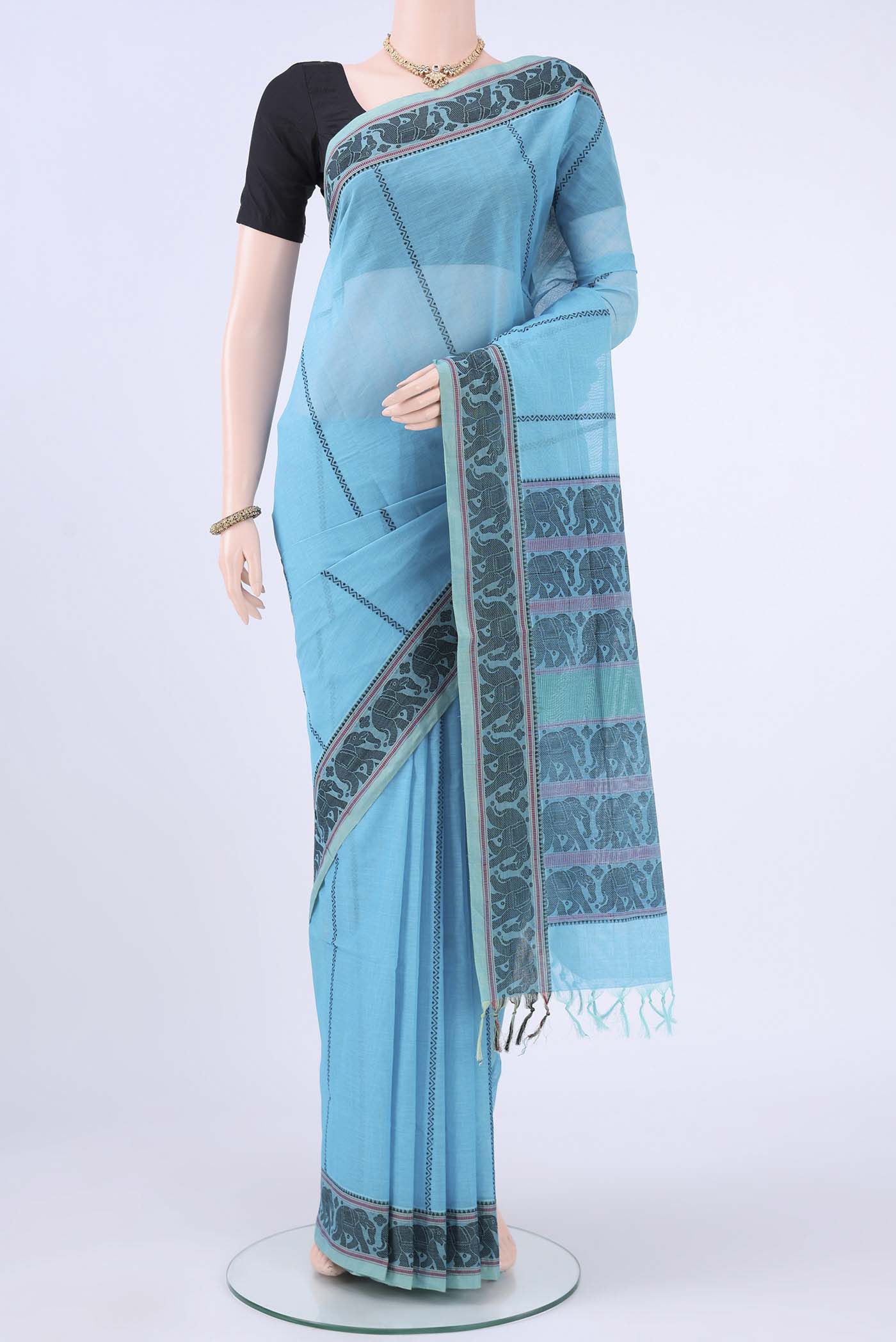 Sky Blue Cotton Saree