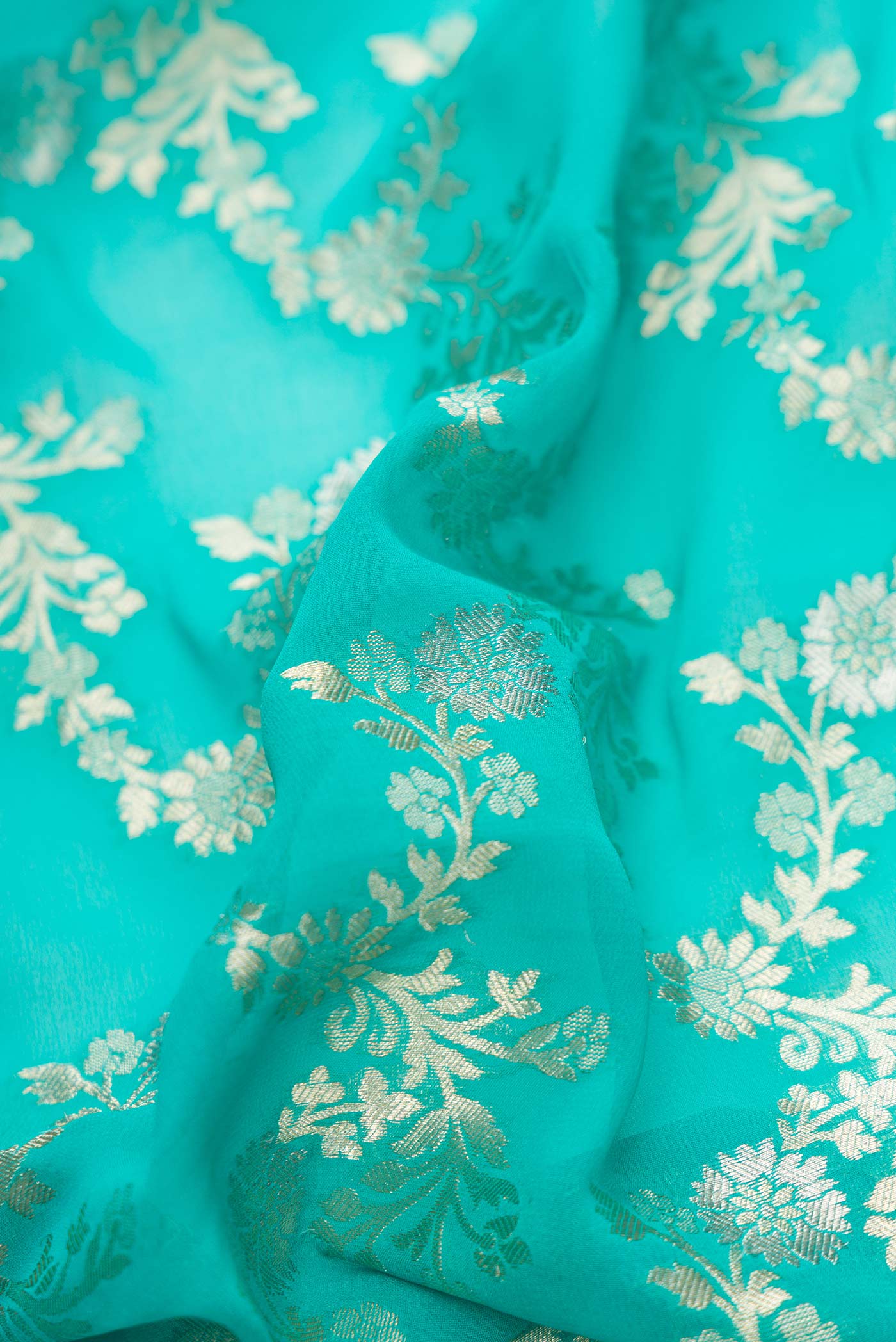Turquoise Mysore Georgette Saree - Image 2