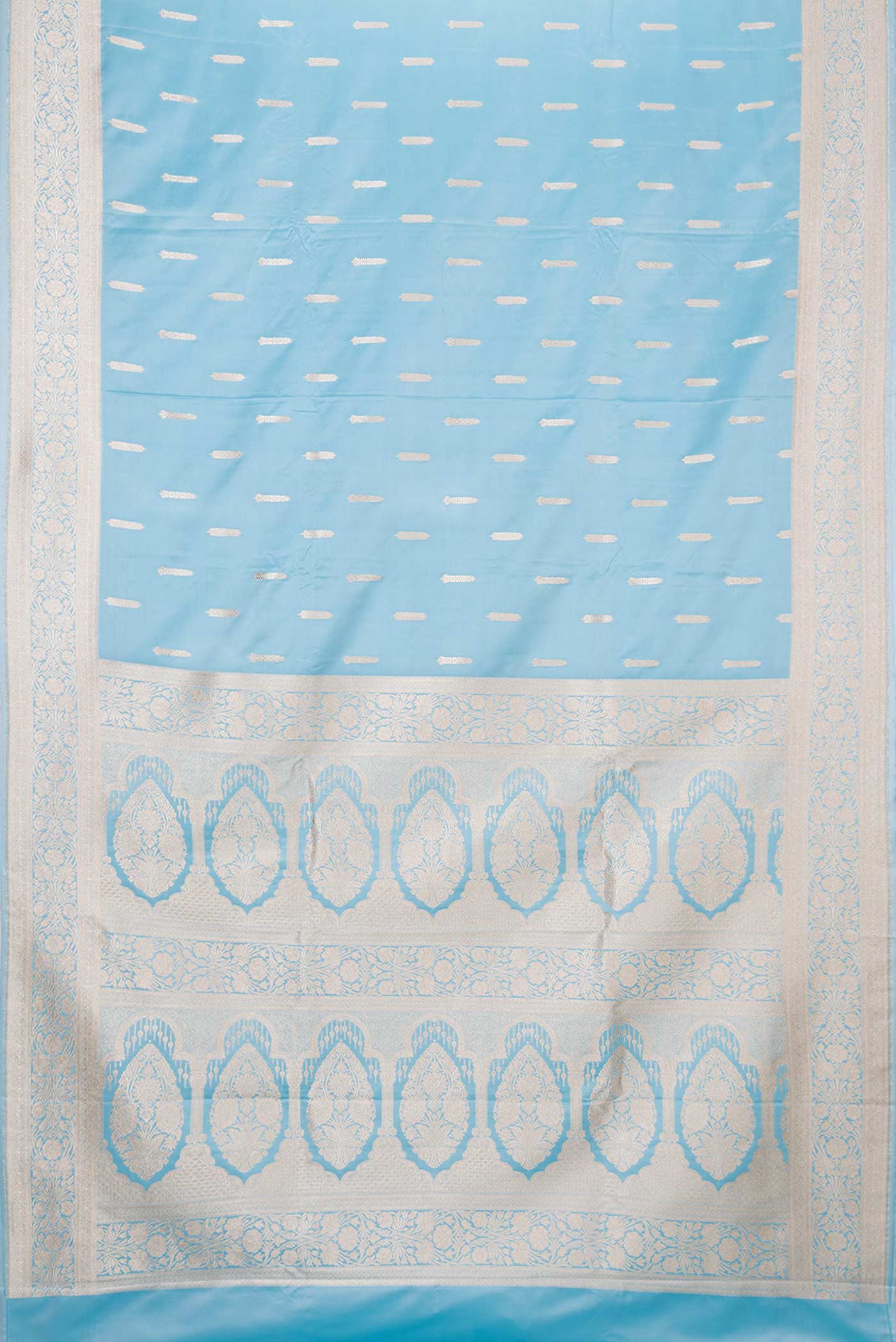 Sky Blue Dual Tone Blended Banarasi Silk Saree - Image 3
