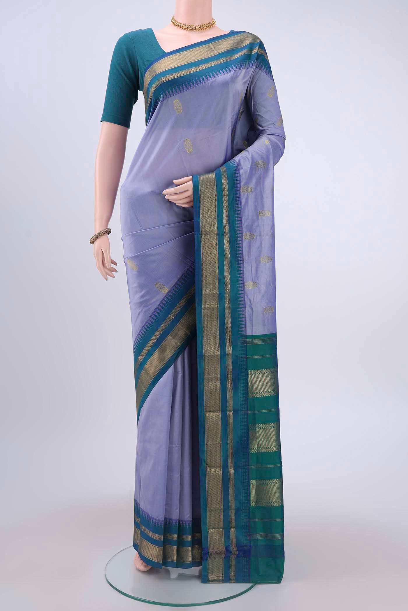 Sky Blue Dual Tone Blended Bangalore Silk Saree