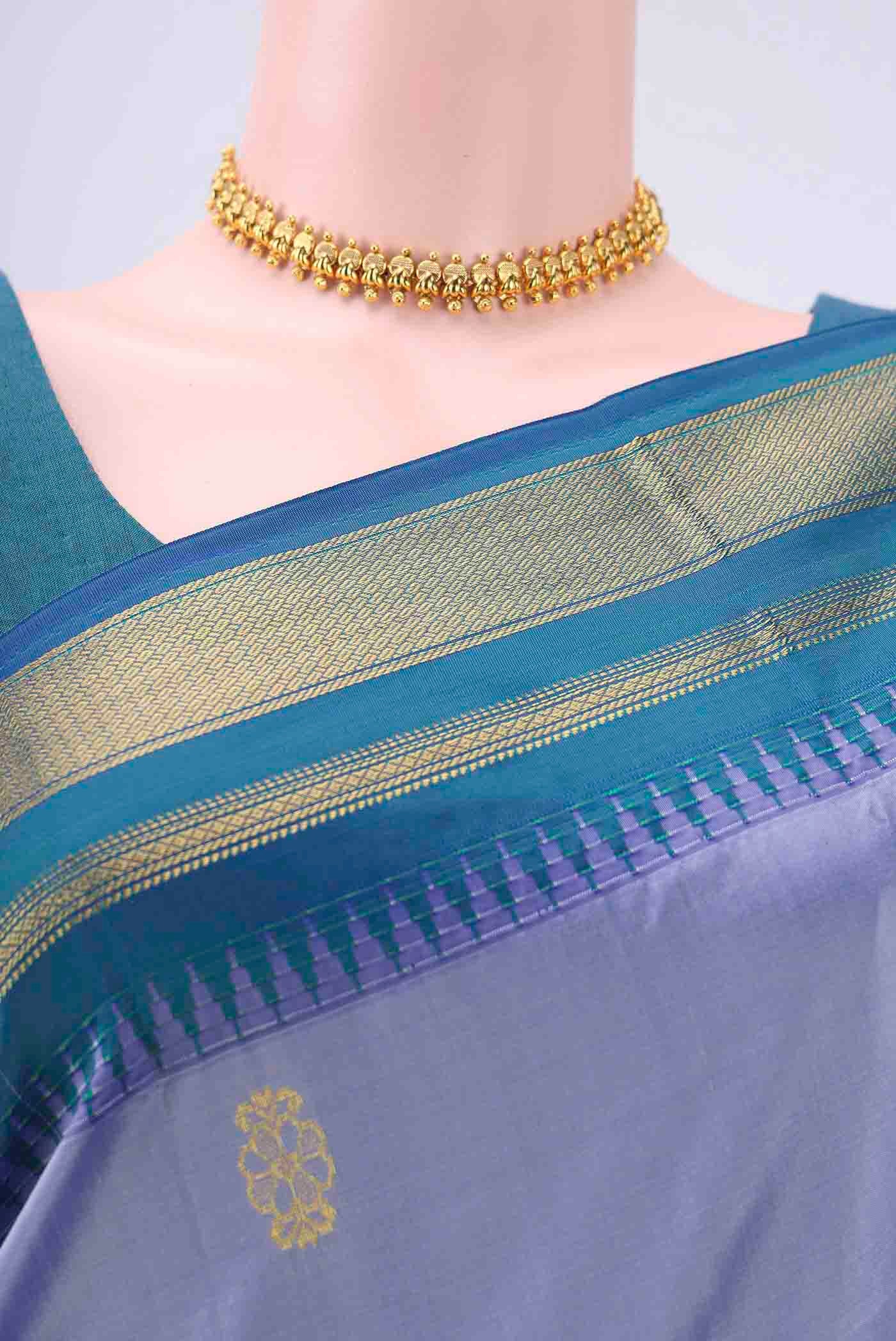 Sky Blue Dual Tone Blended Bangalore Silk Saree - Image 2