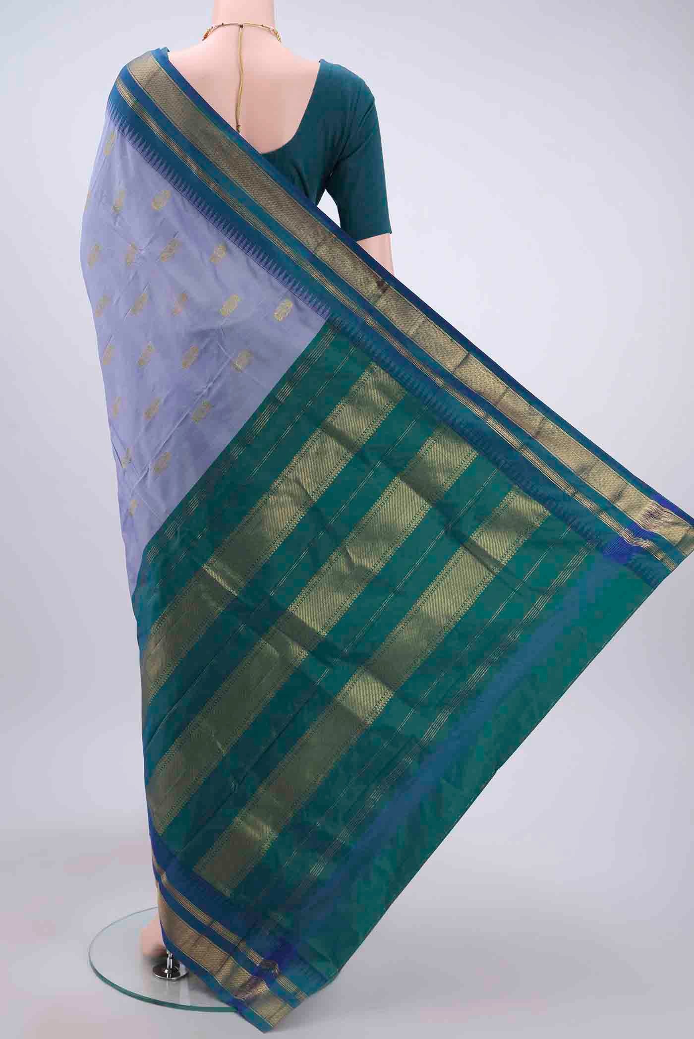 Sky Blue Dual Tone Blended Bangalore Silk Saree - Image 3