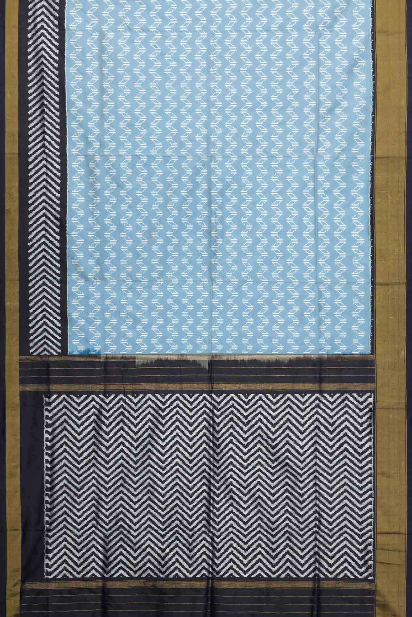 Sky Blue Dual Tone Double Ikat Saree - Image 4