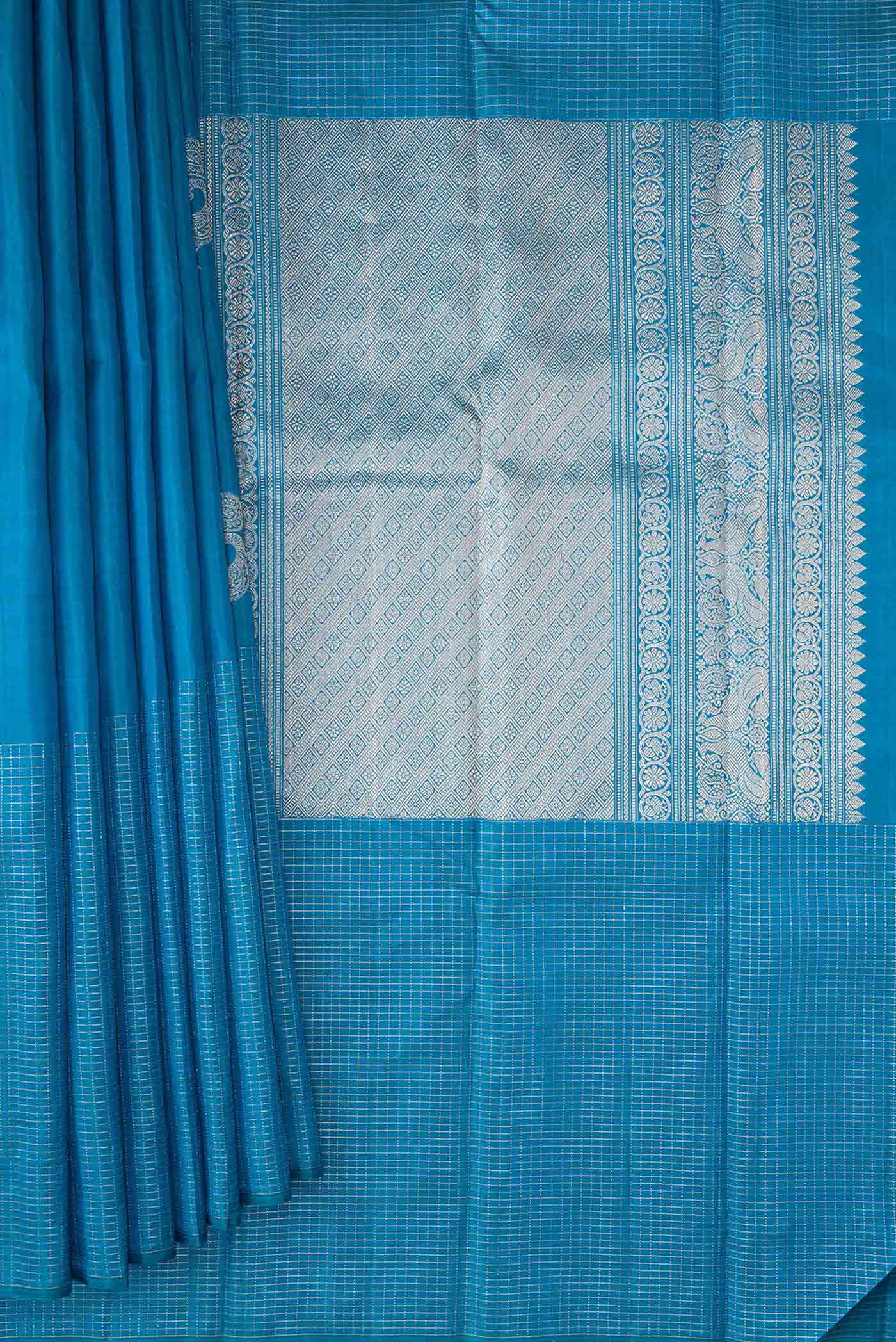 Sky Blue Dual Tone Kanjivaram Silk Saree - Image 4