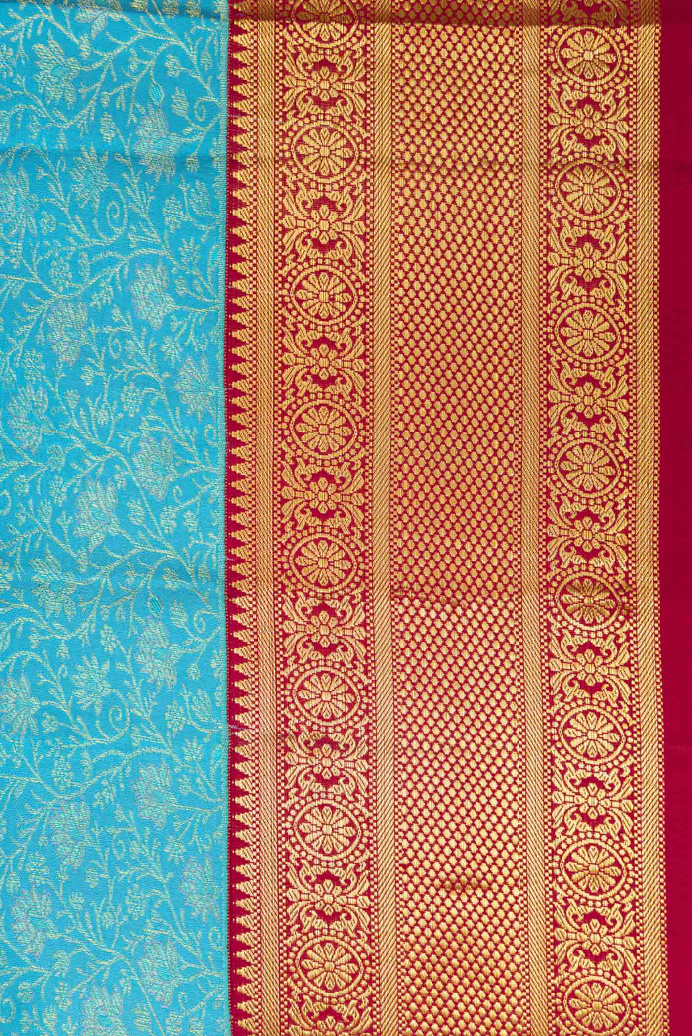 Sky Blue Dual Tone Kanchipuram Silk Saree - Image 3