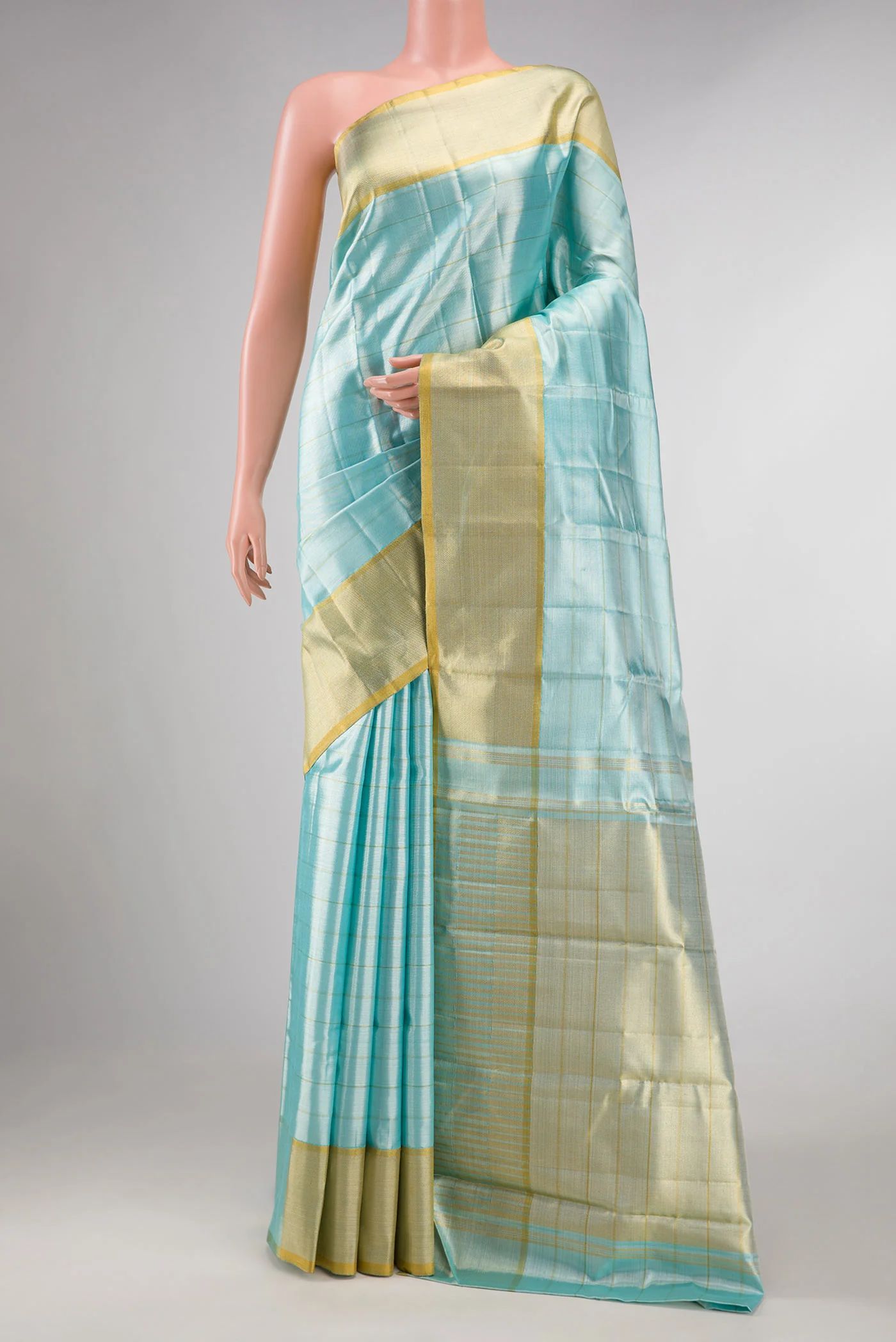 Sky Blue Dual Tone Kanjivaram Tissue Silk Saree