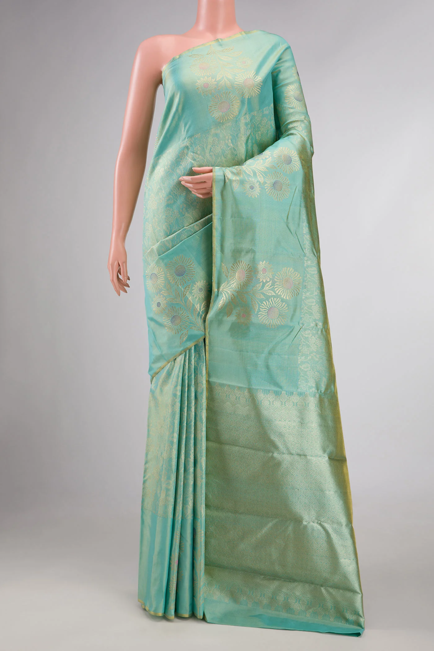 Sky Blue Dual Tone Kanchipuram Tissue Silk Saree