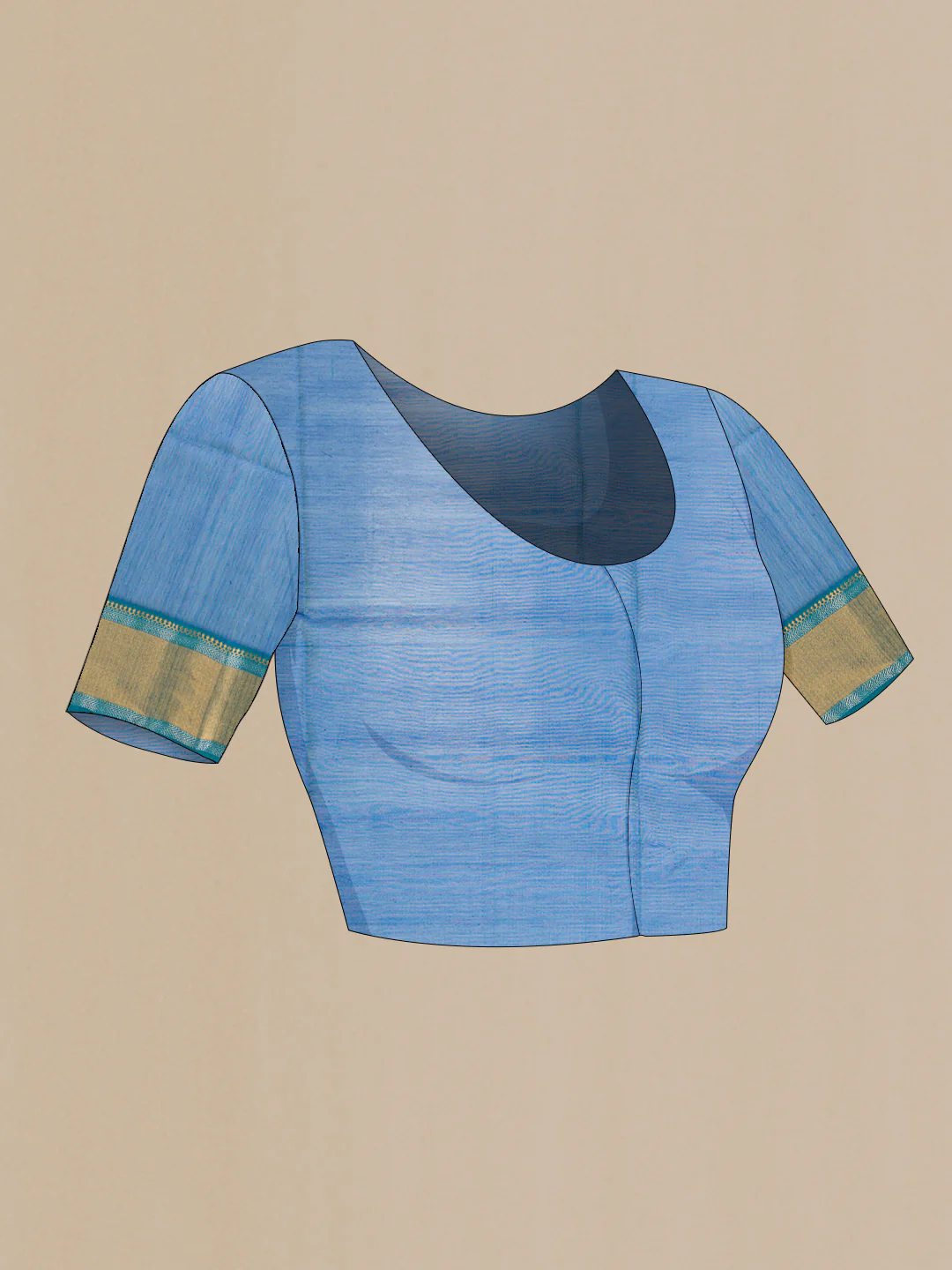 Sky Blue Dual Tone Maheshwari Silk Saree - Image 4