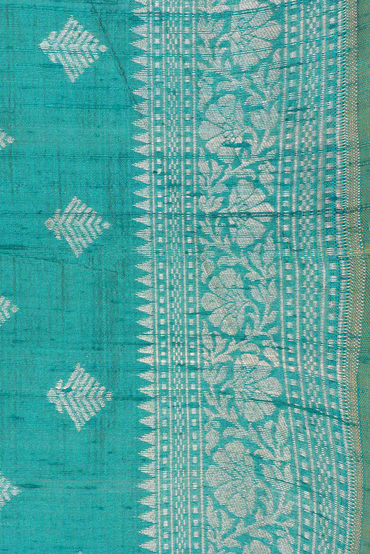 Sky Blue Dual Tone Raw Silk Saree - Image 3