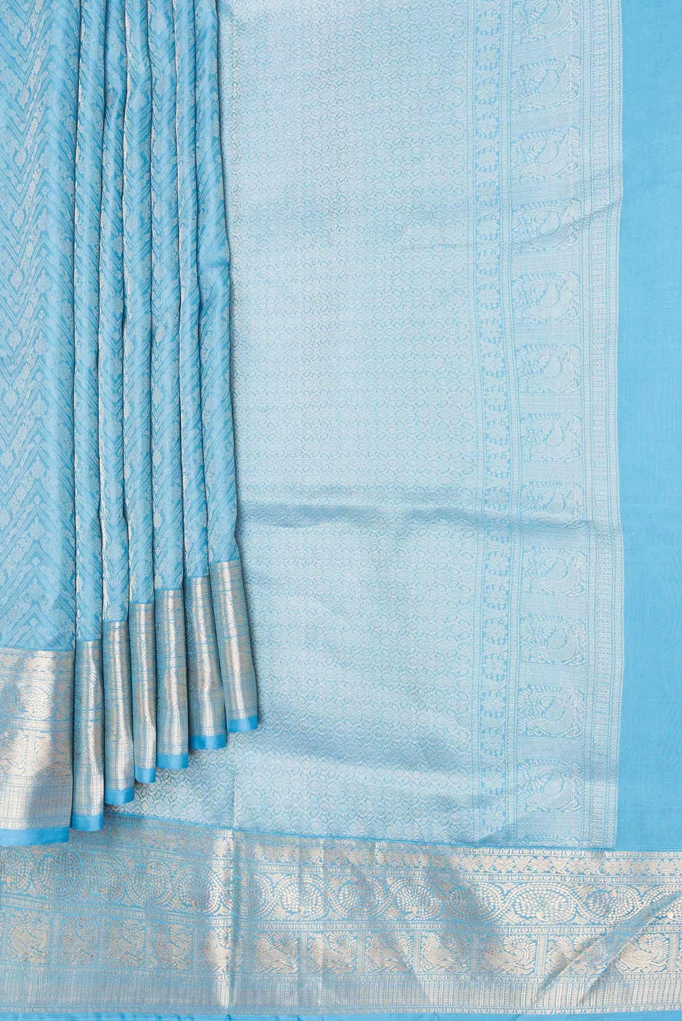 Sky Blue Dual Tone Soft Silk Saree - Image 4