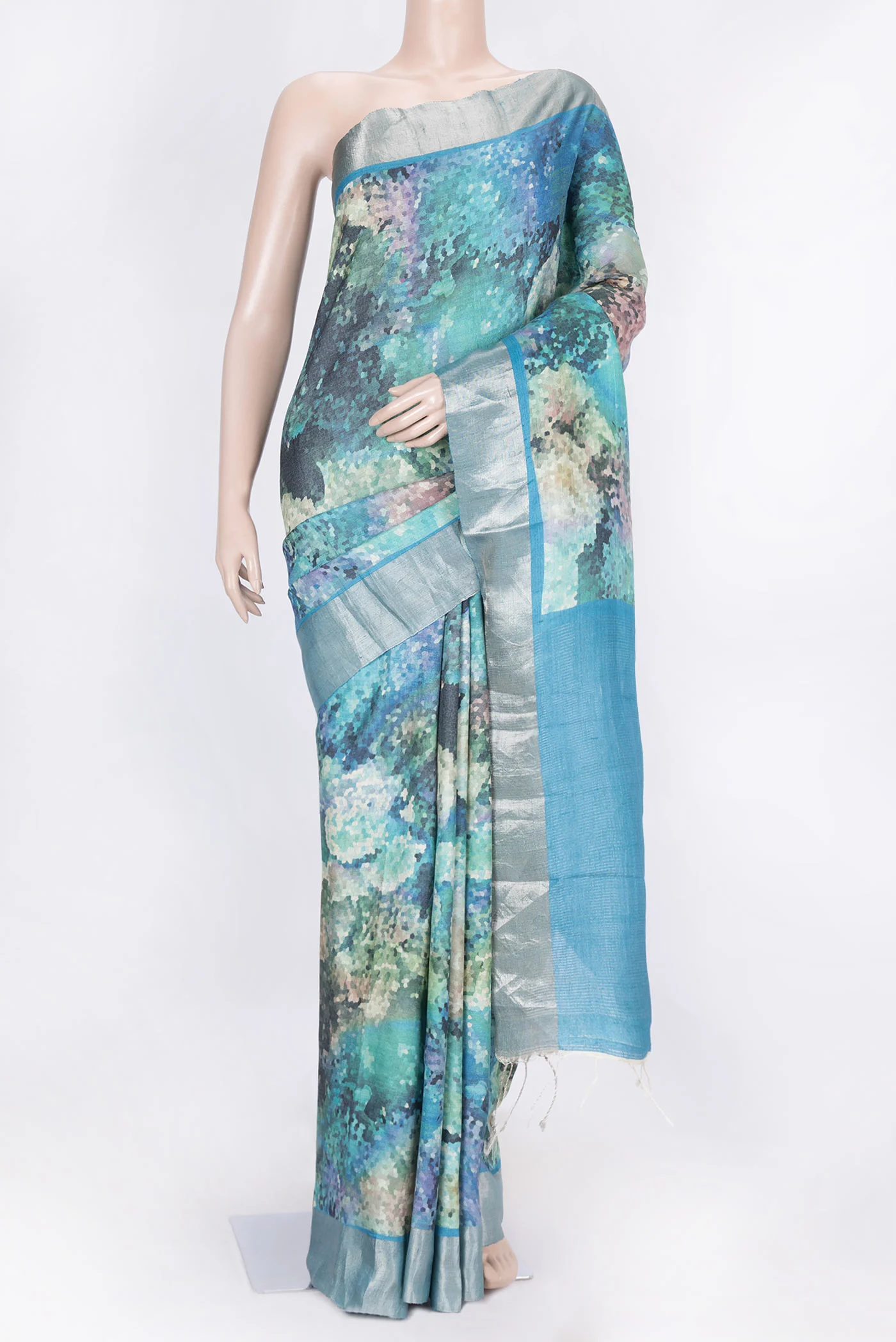 Sky Blue Dual Tone Tussar Silk Saree