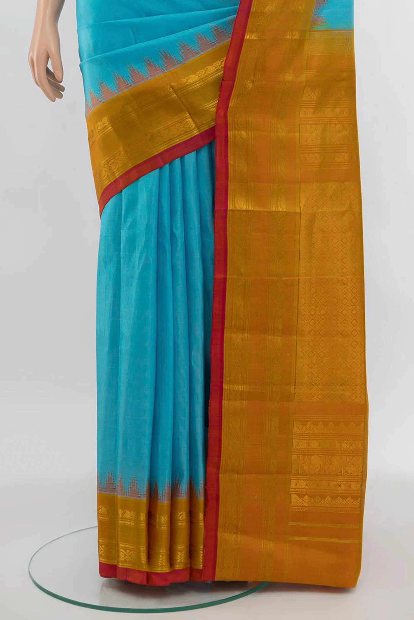 Sky Blue Gadwal Silk Saree - Image 3