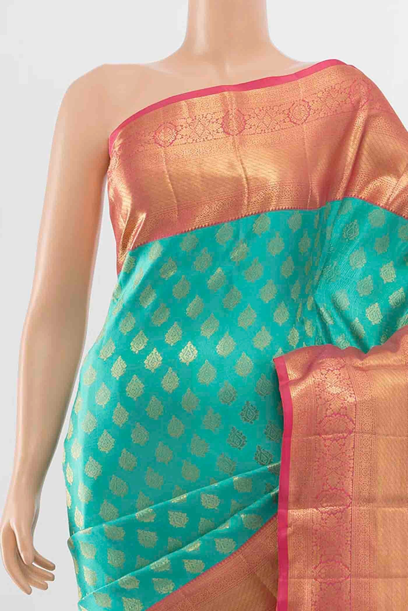 Sky Blue Kanchipuram Silk Saree - Image 2