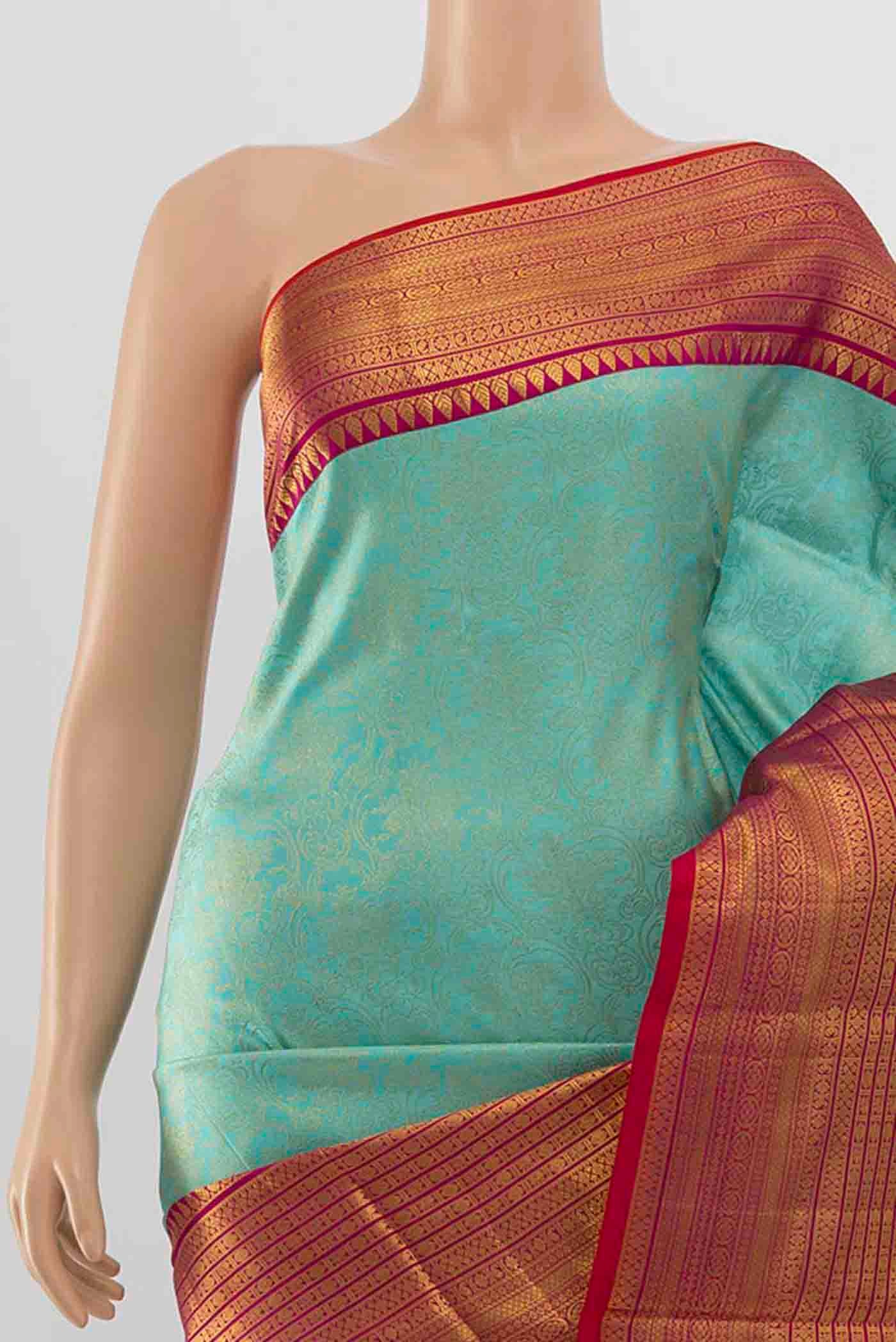 Sky Blue Kanchipuram Silk Saree - Image 2