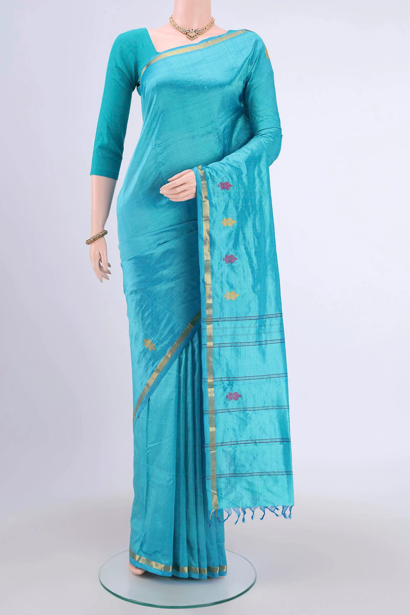 Sky Blue Kanchipuram Silk Saree