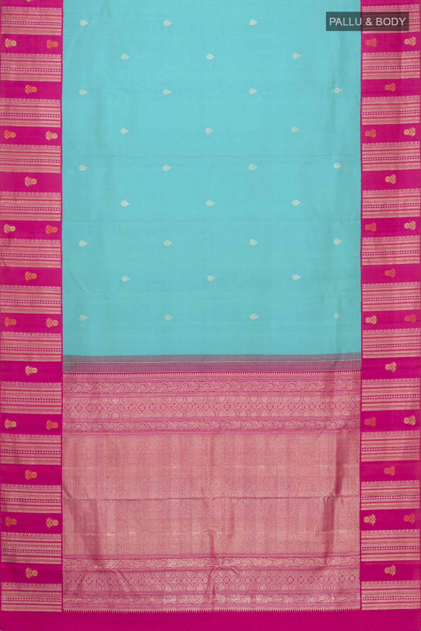 Sky Blue Kanjivaram Silk Saree - Image 6