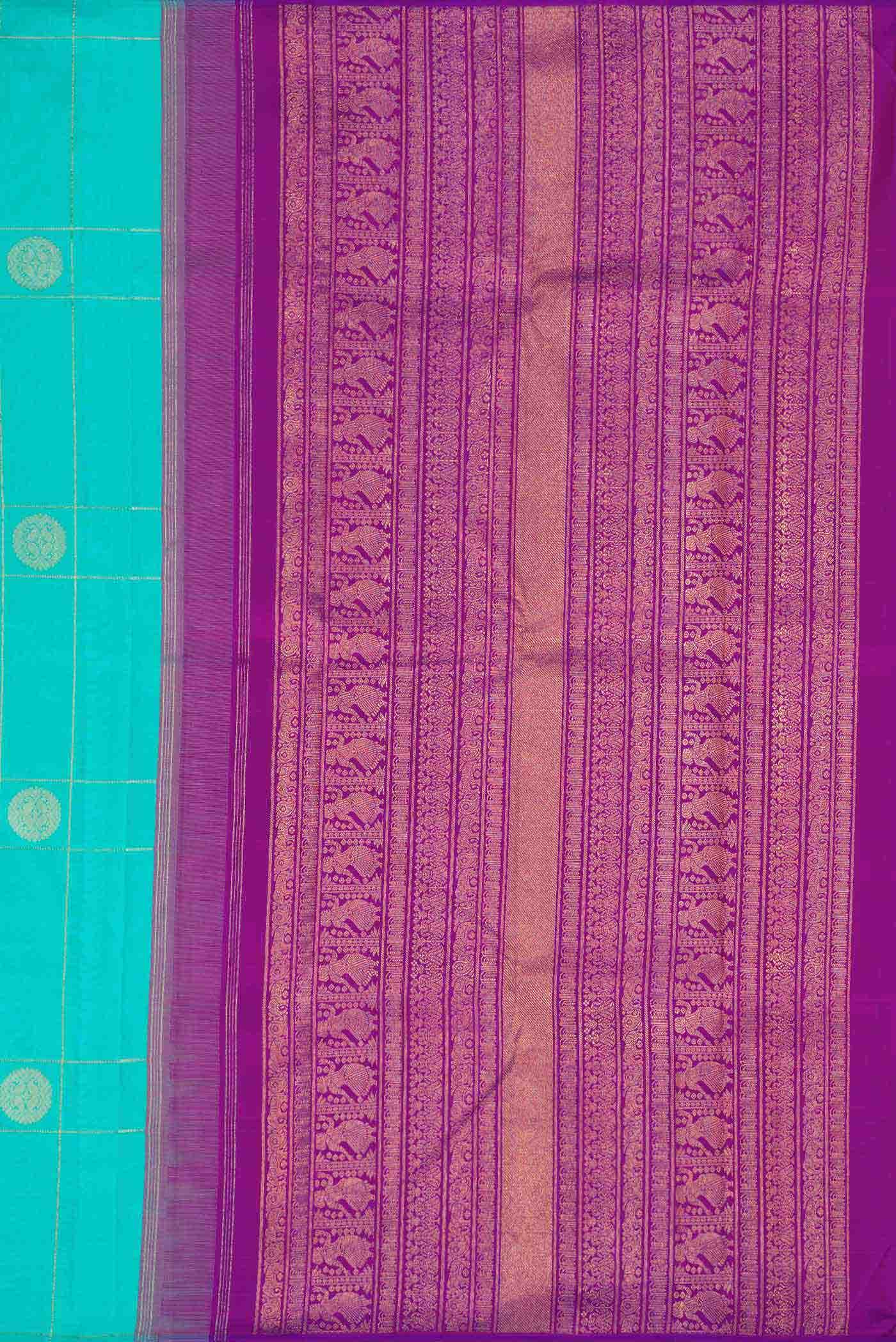 Pure Silk Pure Zari Sky Blue Kanchipuram Saree - Image 5