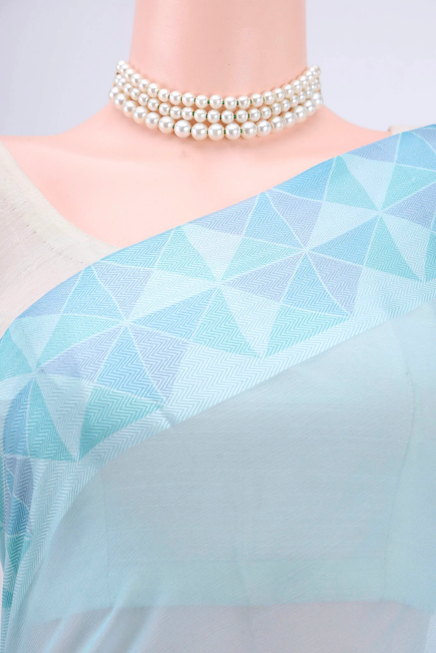 Sky Blue Mysore Chiffon Saree - Image 2