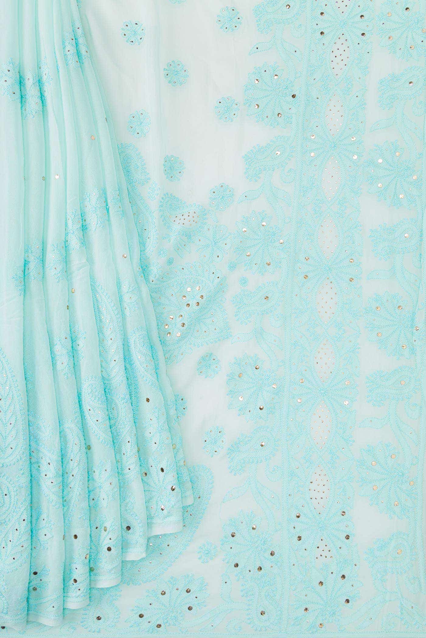 Sky Blue Mysore Georgette Saree - Image 2