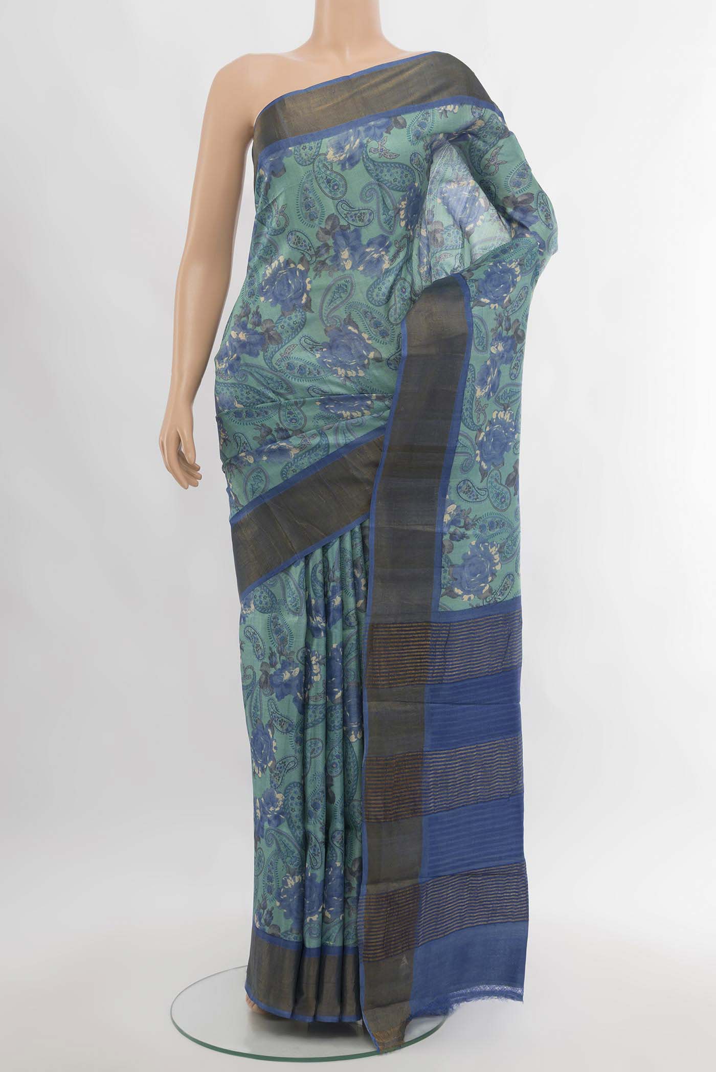 Light Blue Tussar Silk Saree