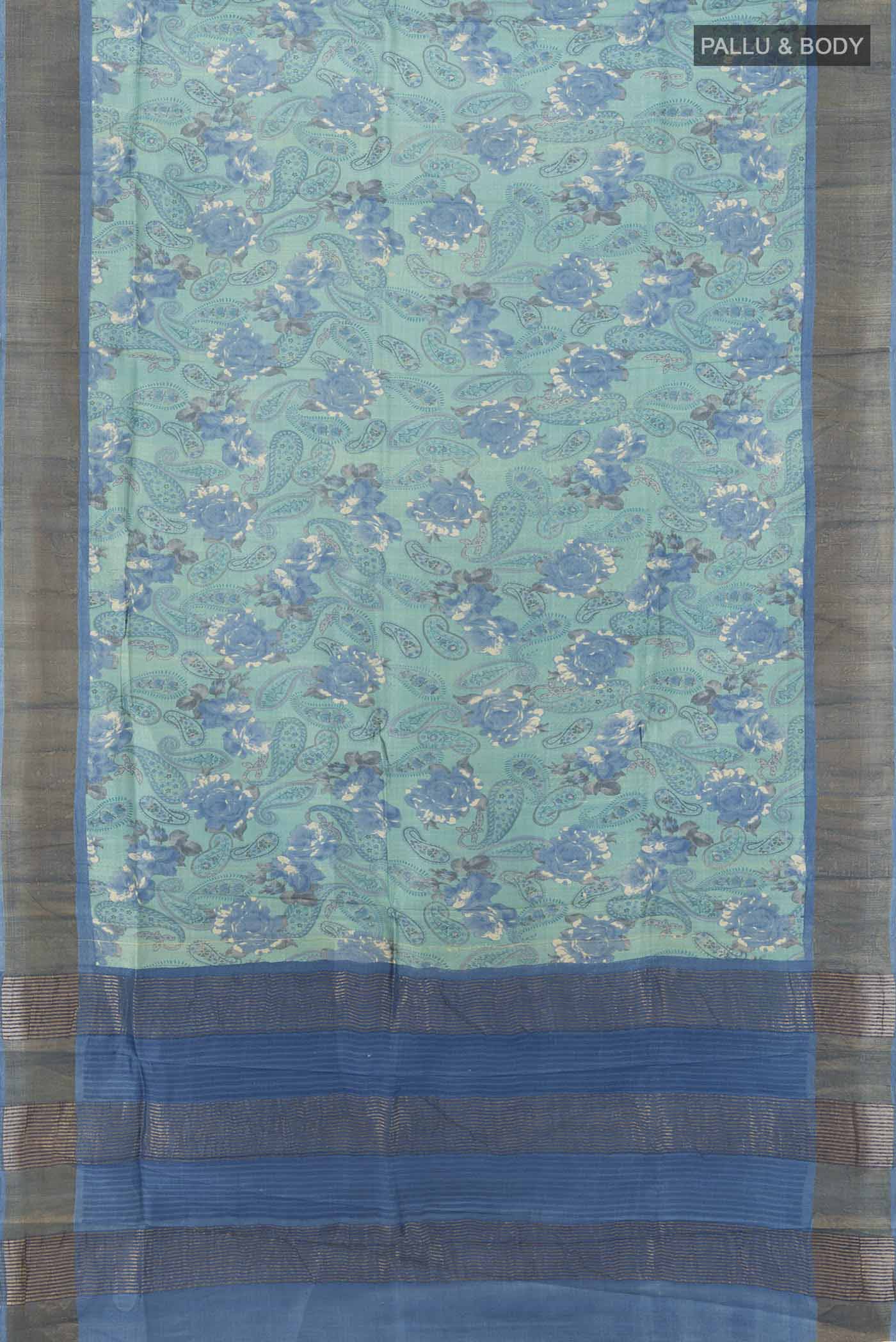 Light Blue Tussar Silk Saree - Image 5