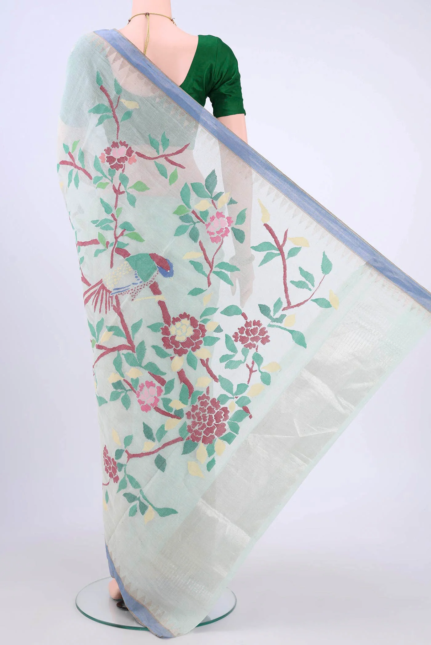 Sky Blue Uppada Cotton Saree - Image 3