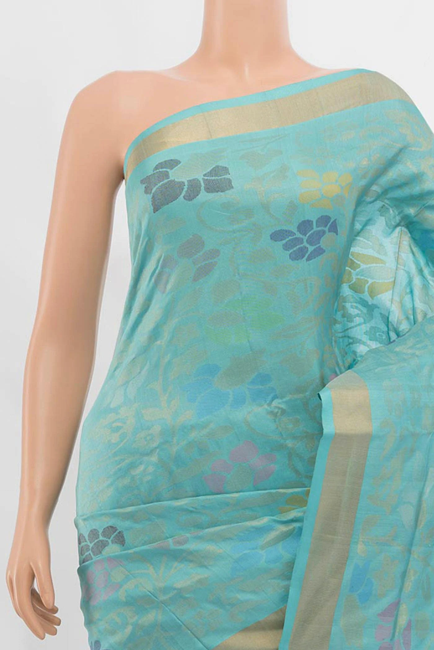 Pure Silk Pure Zari Sky Blue Uppada Saree - Image 2