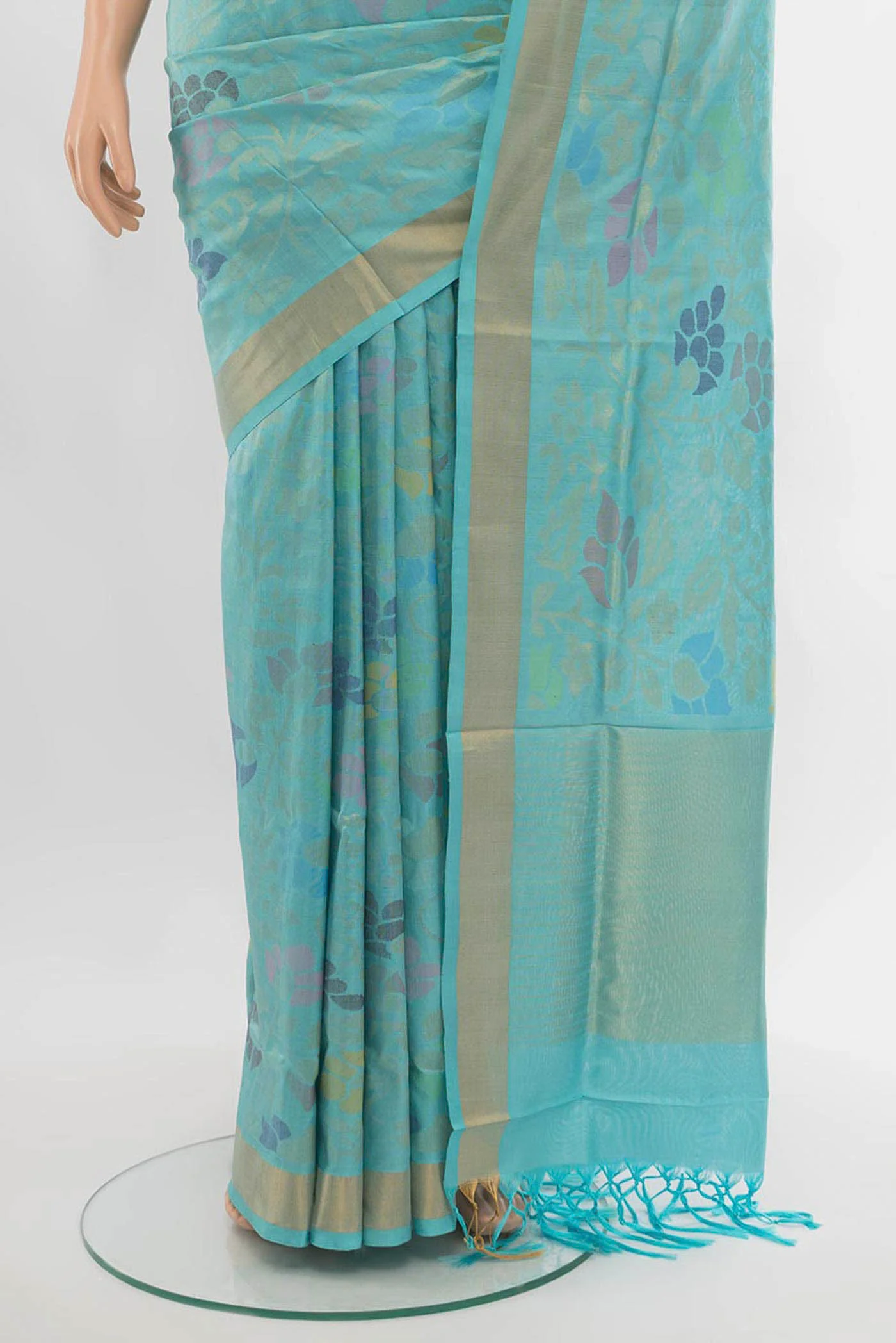 Pure Silk Pure Zari Sky Blue Uppada Saree - Image 3