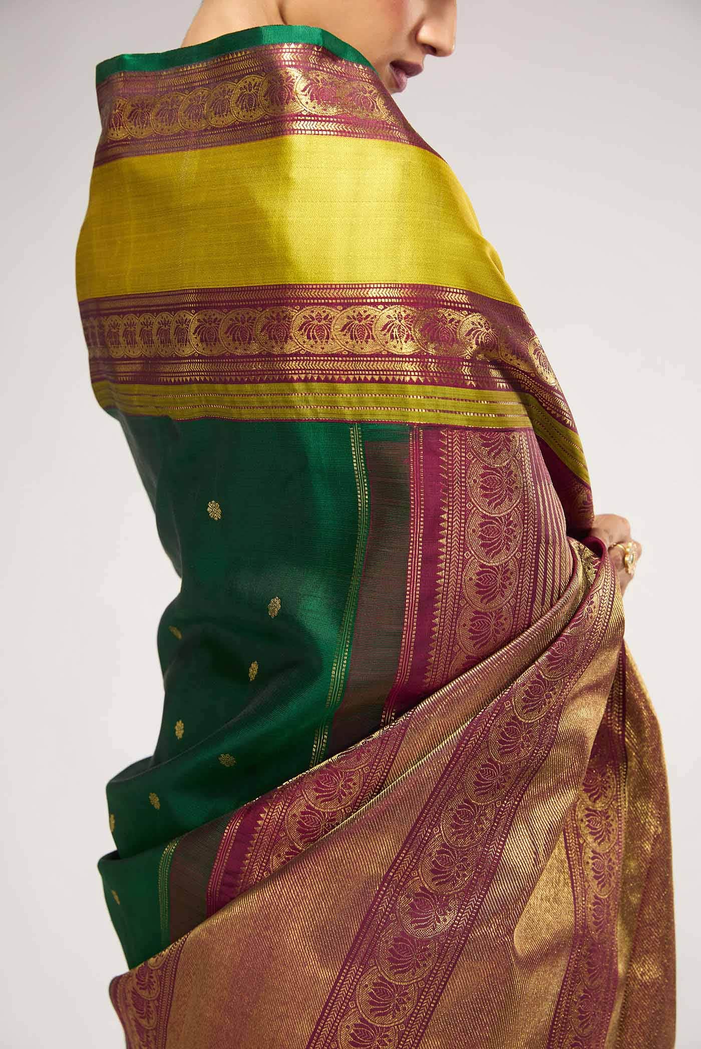 Tamira-Pure Silk Pure Gold Zari Green Kanchipuram Saree - Image 5