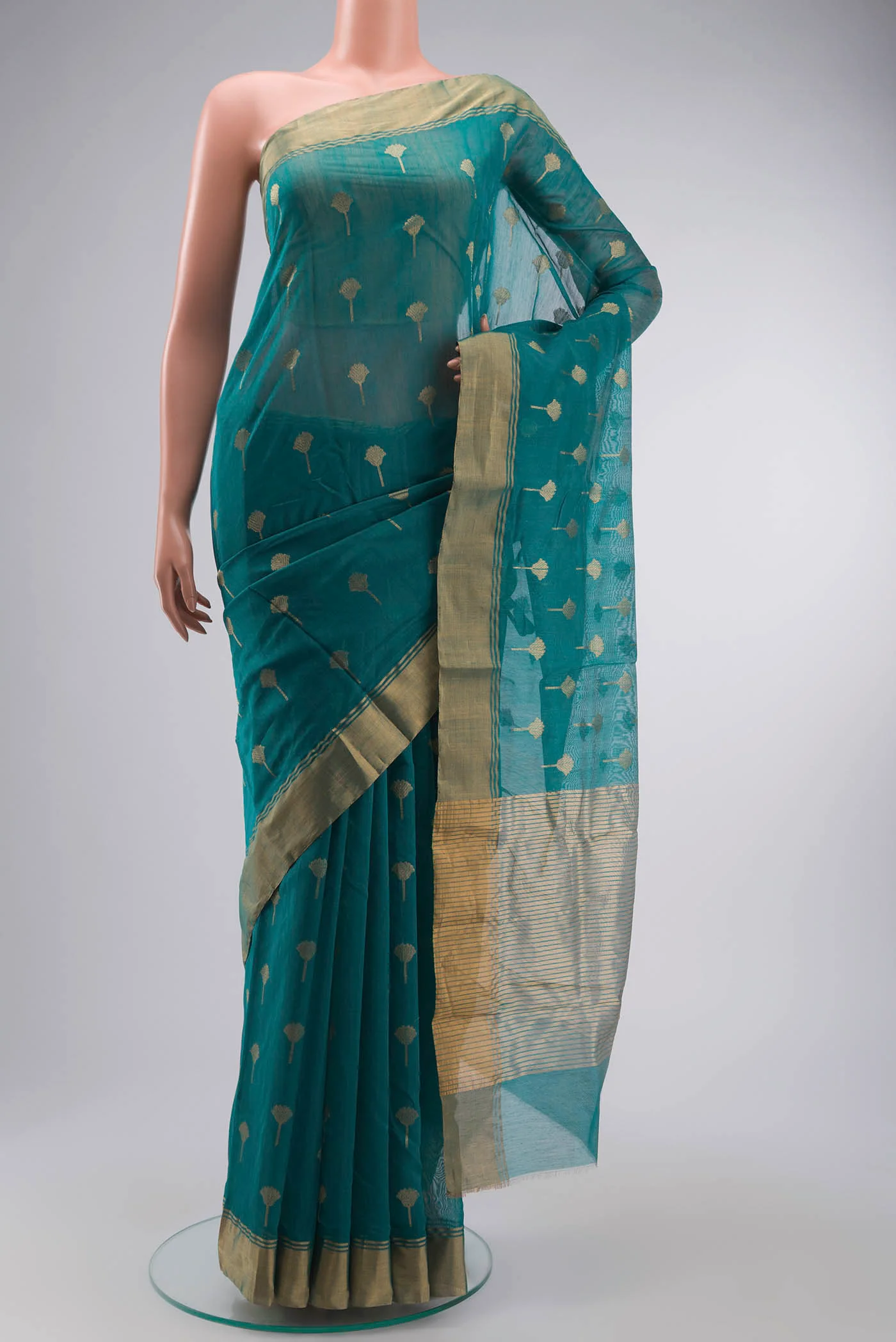 Teal Chanderi Silk Cotton Saree