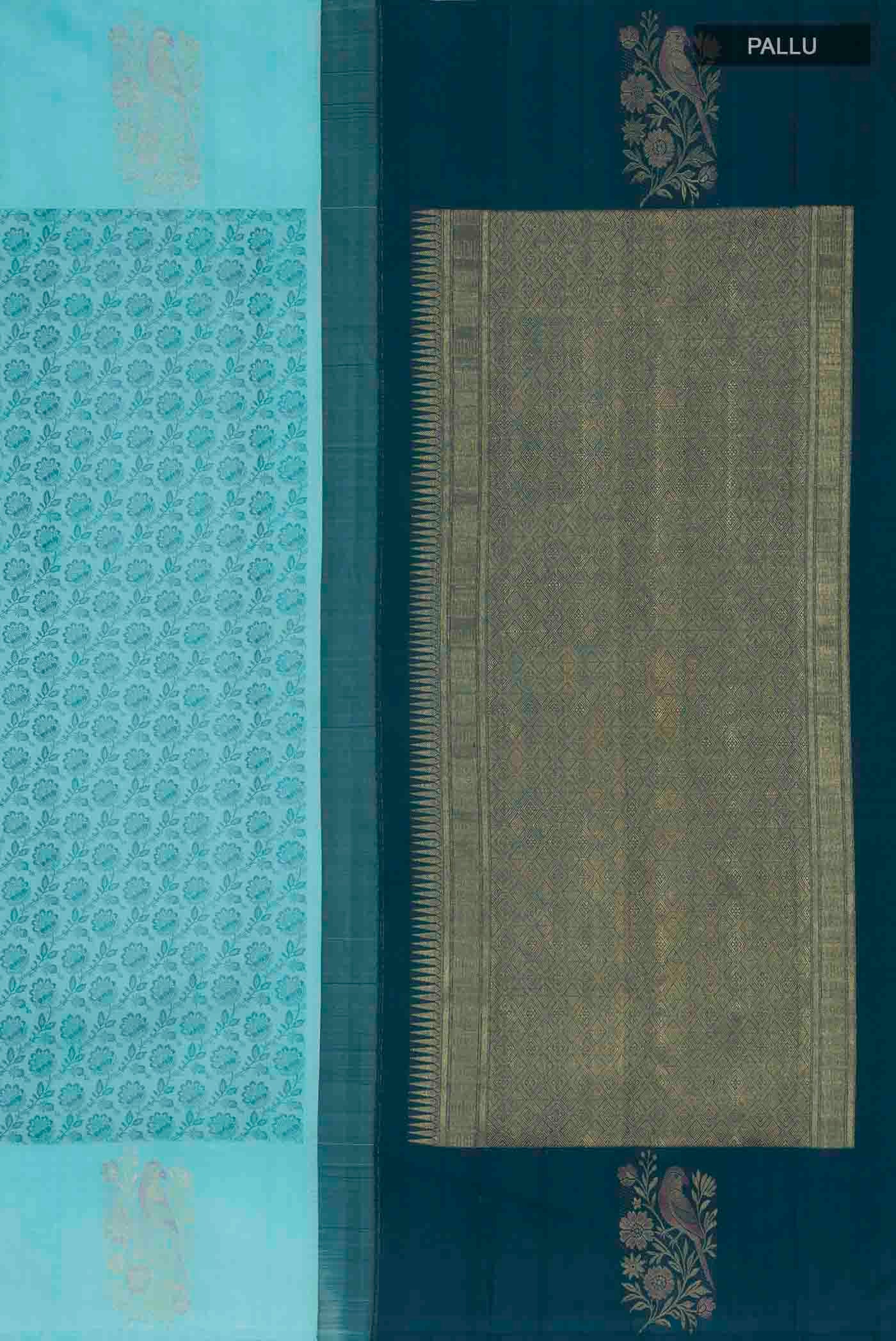 Pure Silk Pure Zari Light Blue Kanchipuram Saree - Image 7