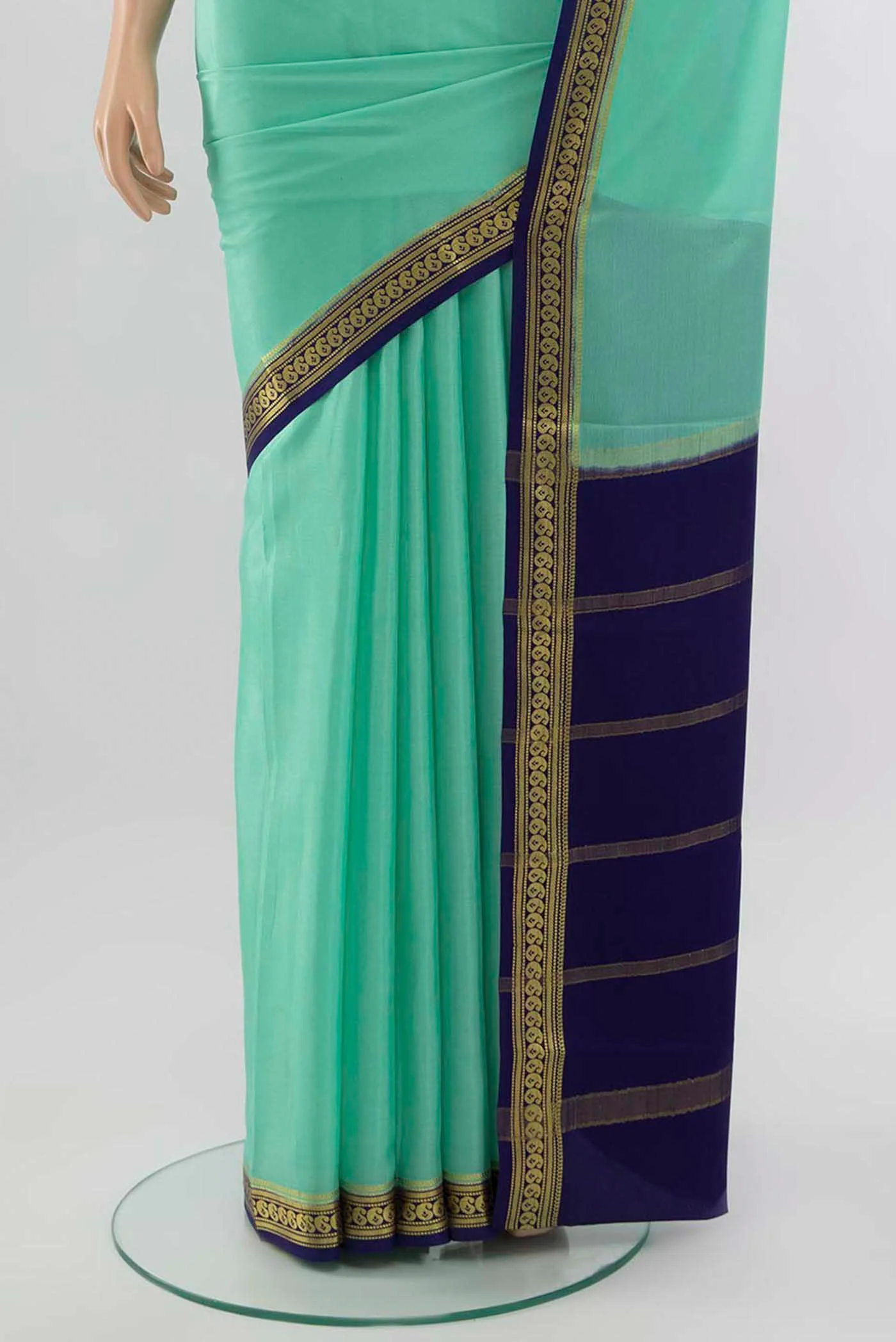 Teal Mysore Crepe Saree - Image 3