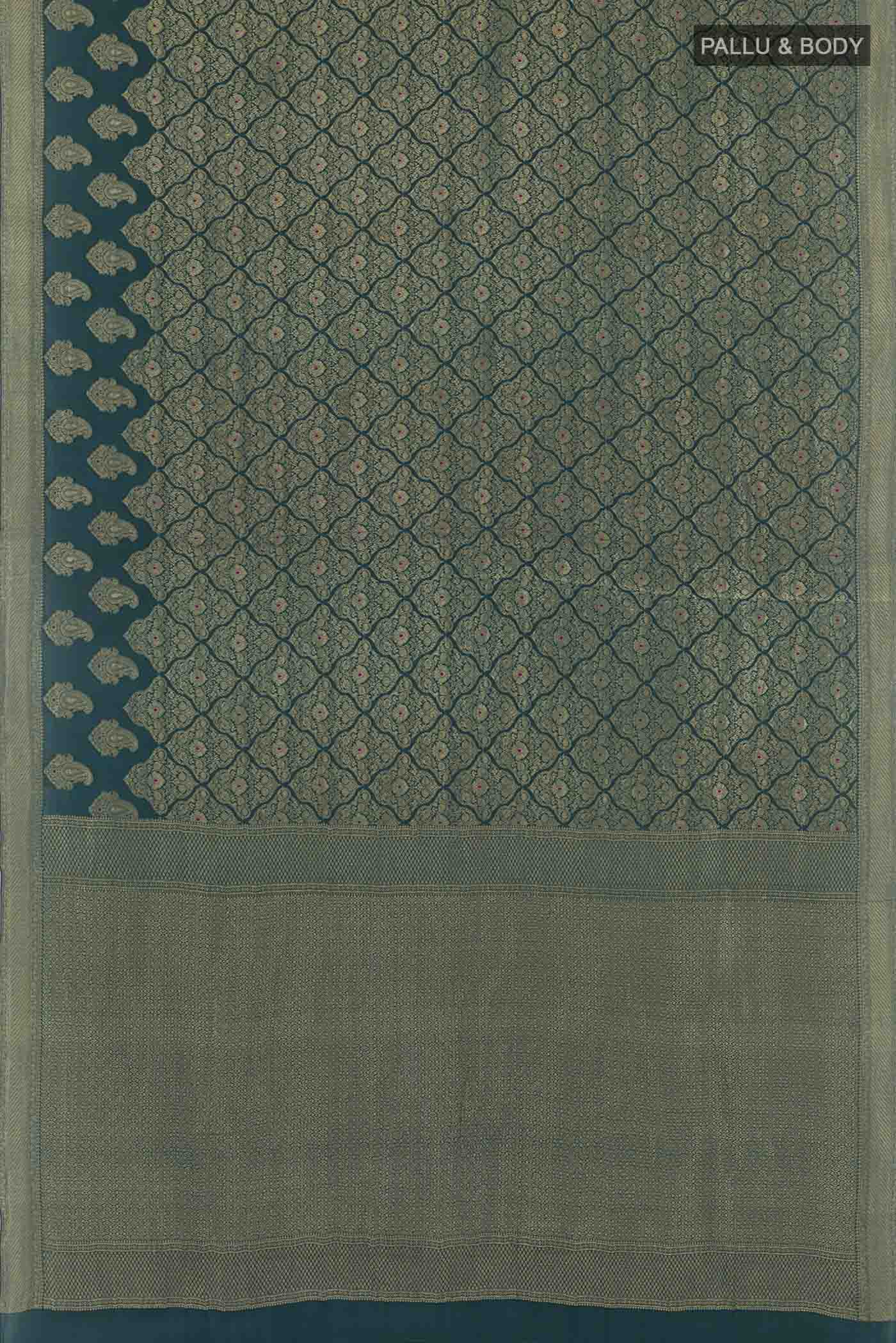 Teal Mysore Crepe Saree - Image 3