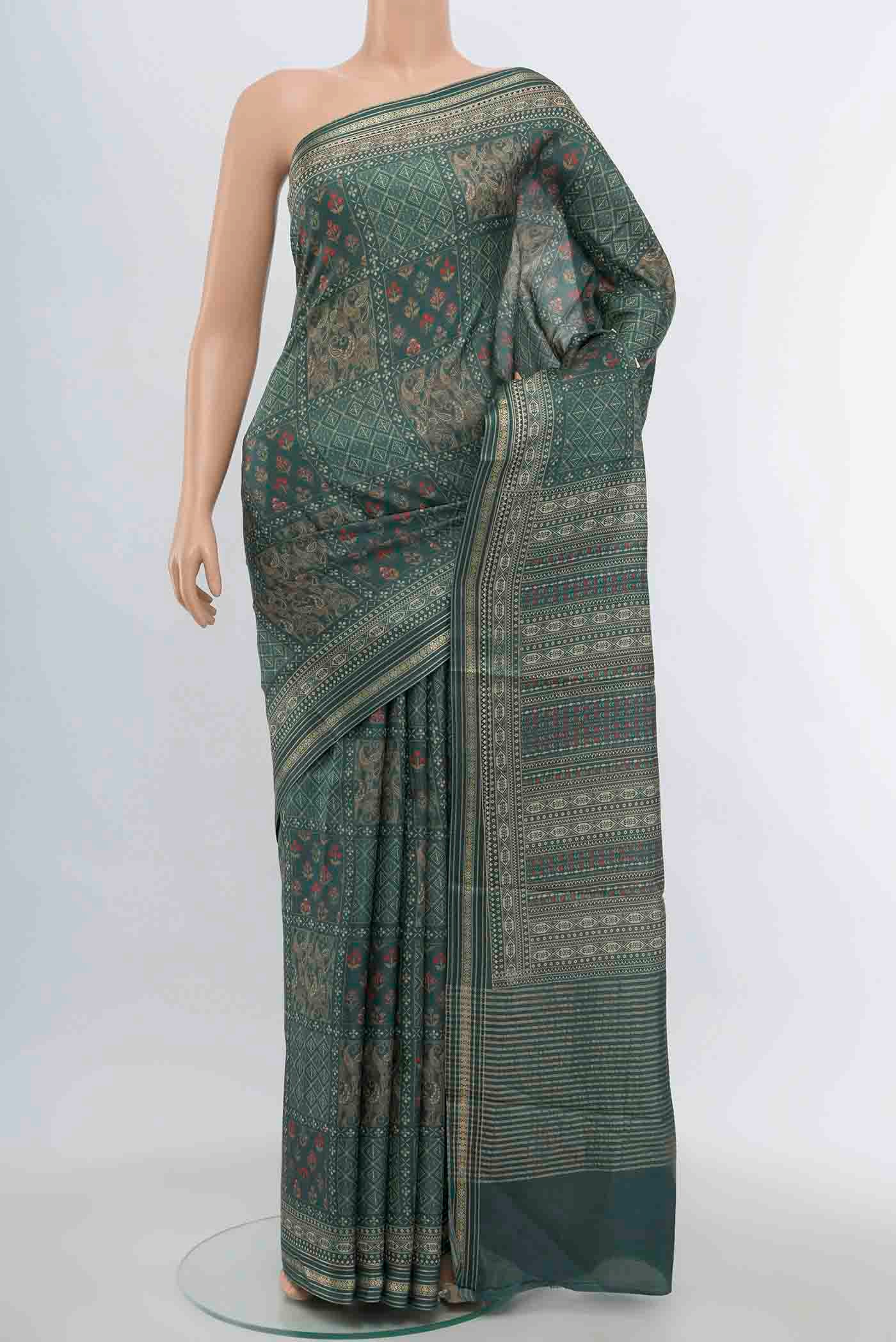 Teal Tussar Silk Saree