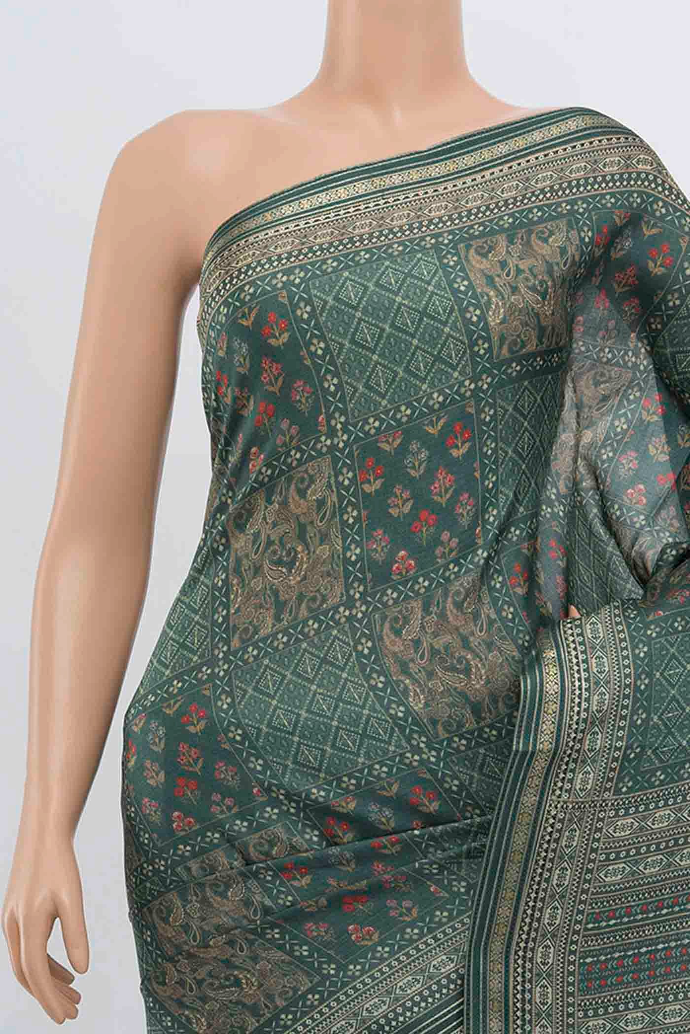 Teal Tussar Silk Saree - Image 2