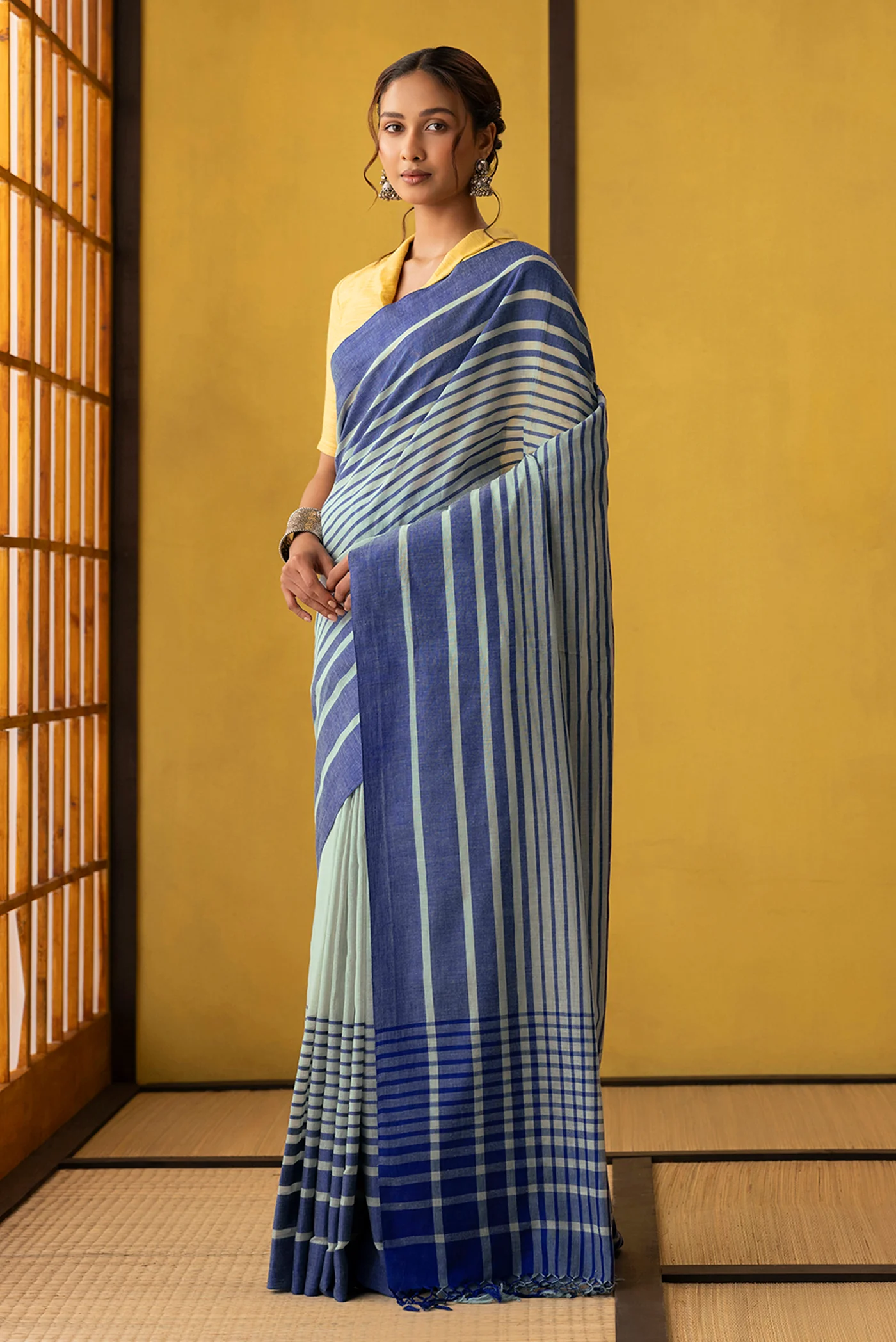 Titli-Powder Blue Cotton Saree - Image 3