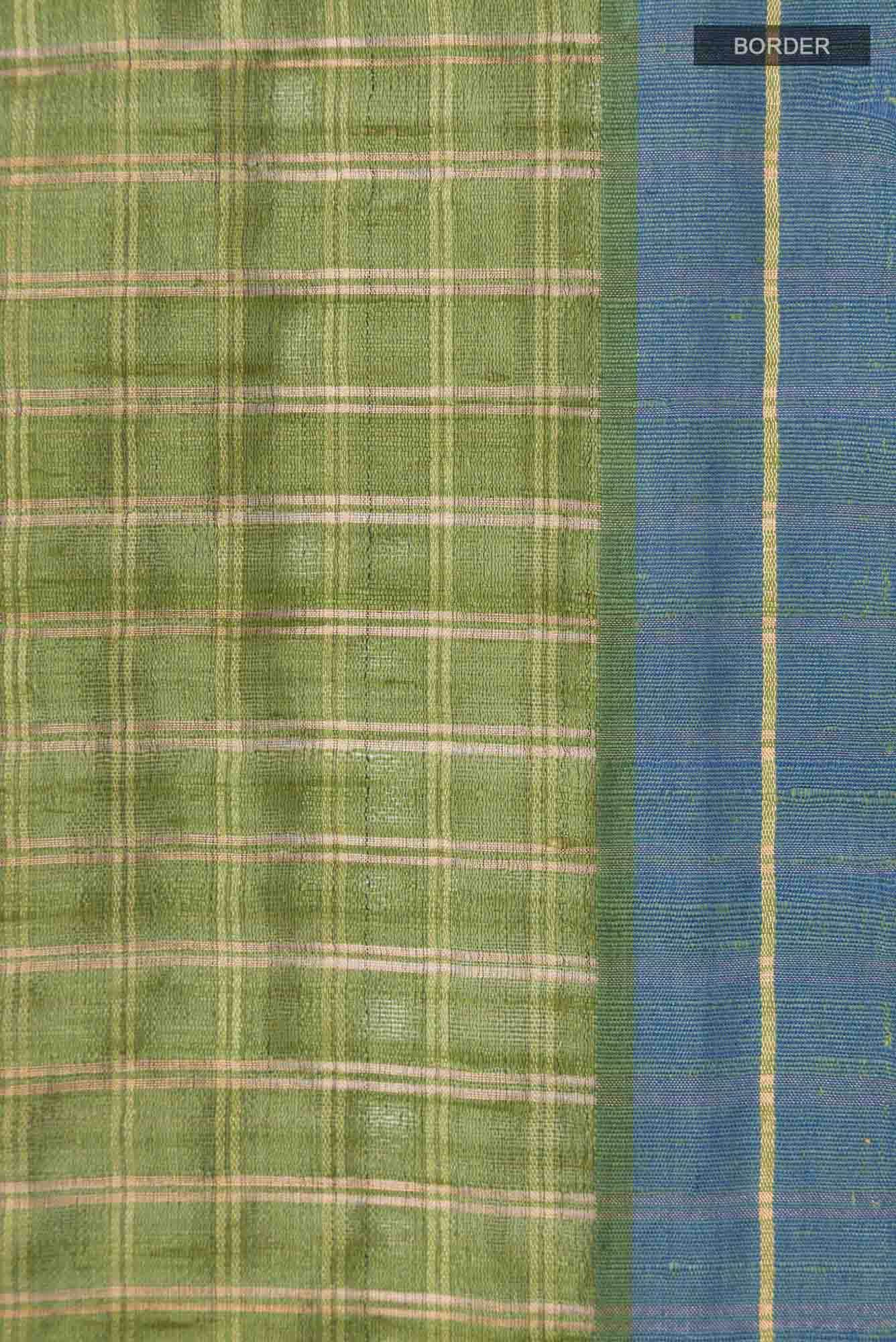 Tropical Teal-Green Bhagalpuri Tussar Silk Saree - Image 7