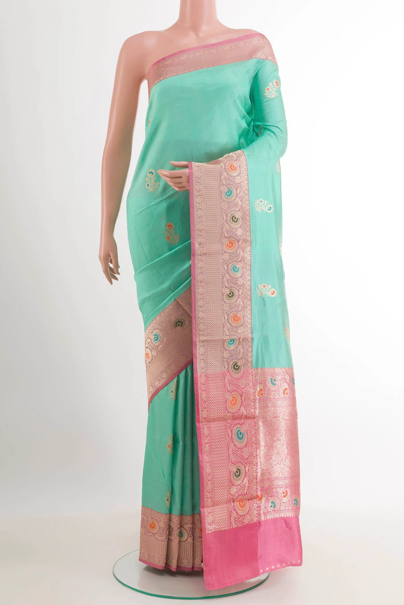 Turquoise Banarasi Katan Silk Saree
