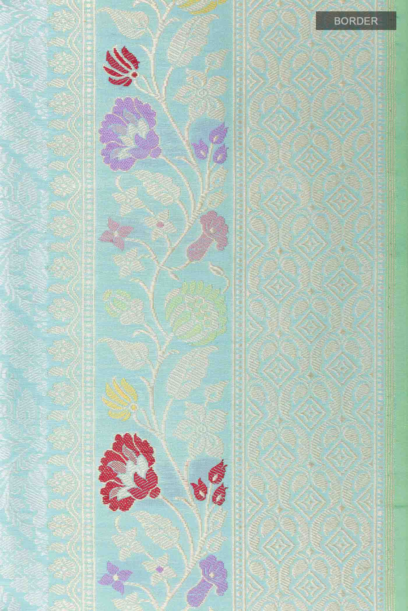 Turquoise Banarasi Saree - Image 3
