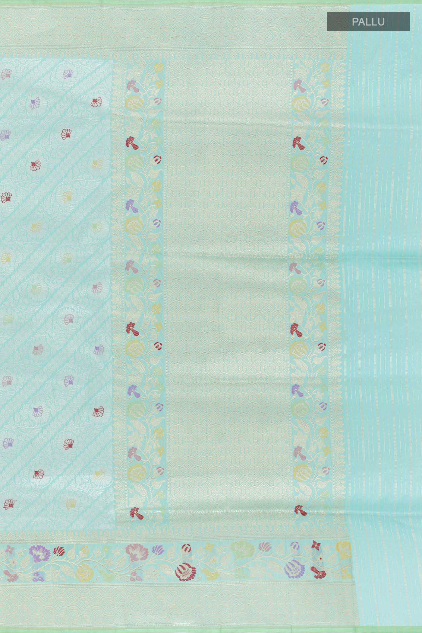 Turquoise Banarasi Saree - Image 7