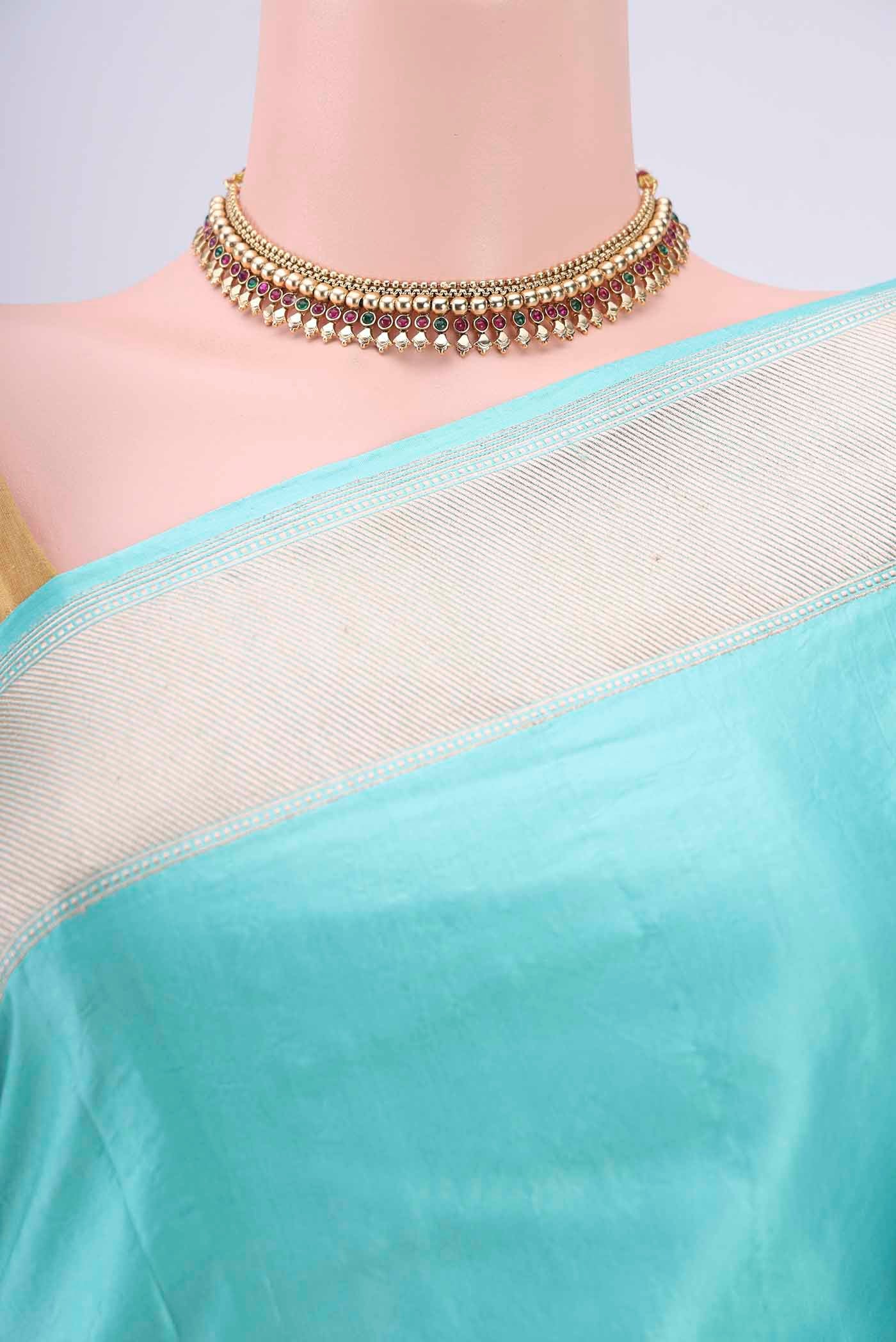 Turquoise Dual Tone Banarasi Silk Saree - Image 2