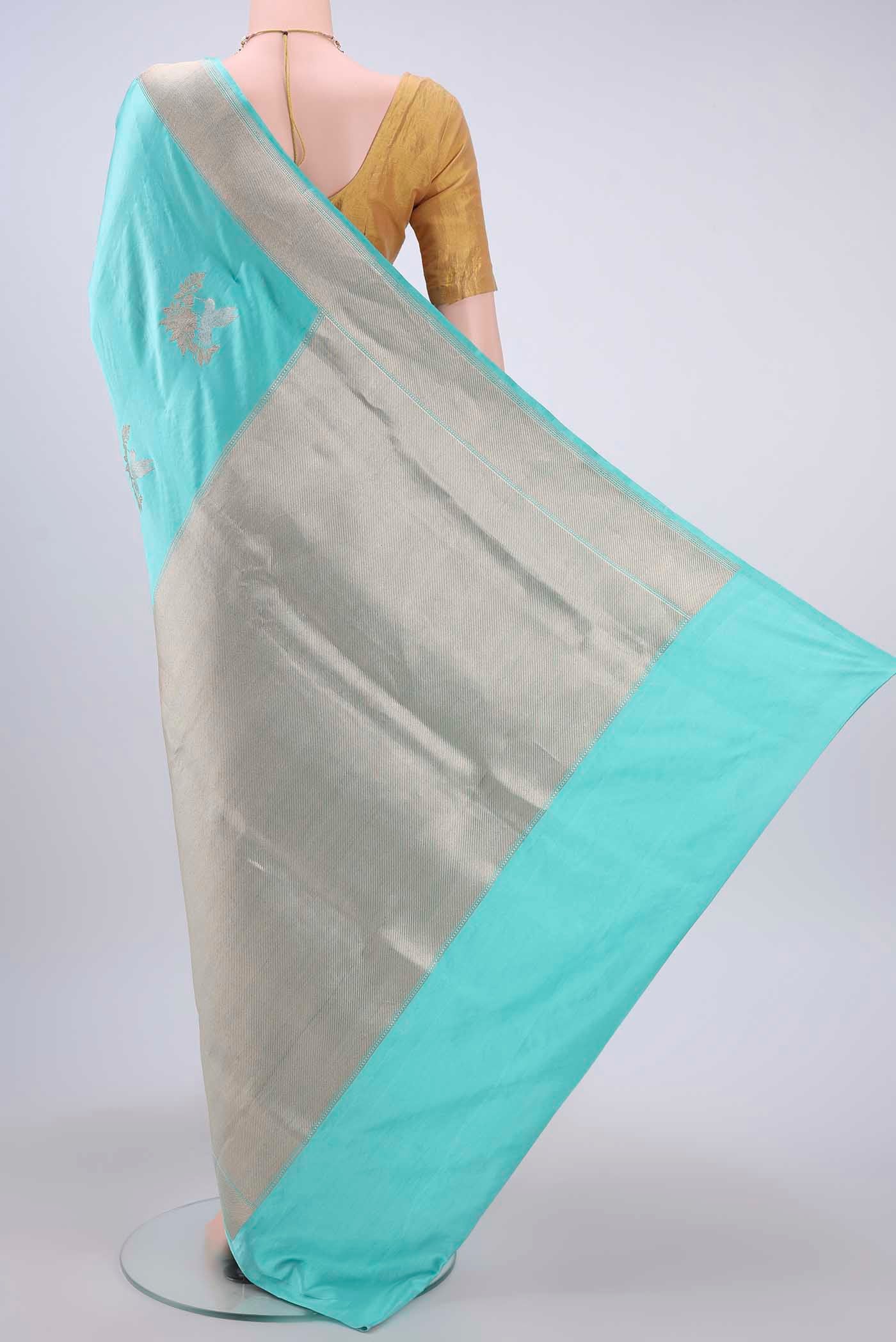 Turquoise Dual Tone Banarasi Silk Saree - Image 3