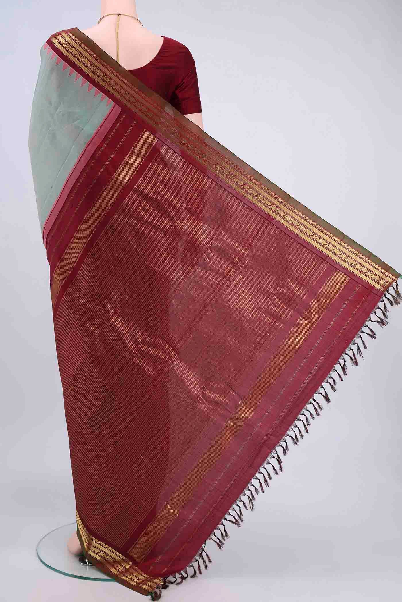 Turquoise with Grey Color Gadwal Silk Saree - Image 3