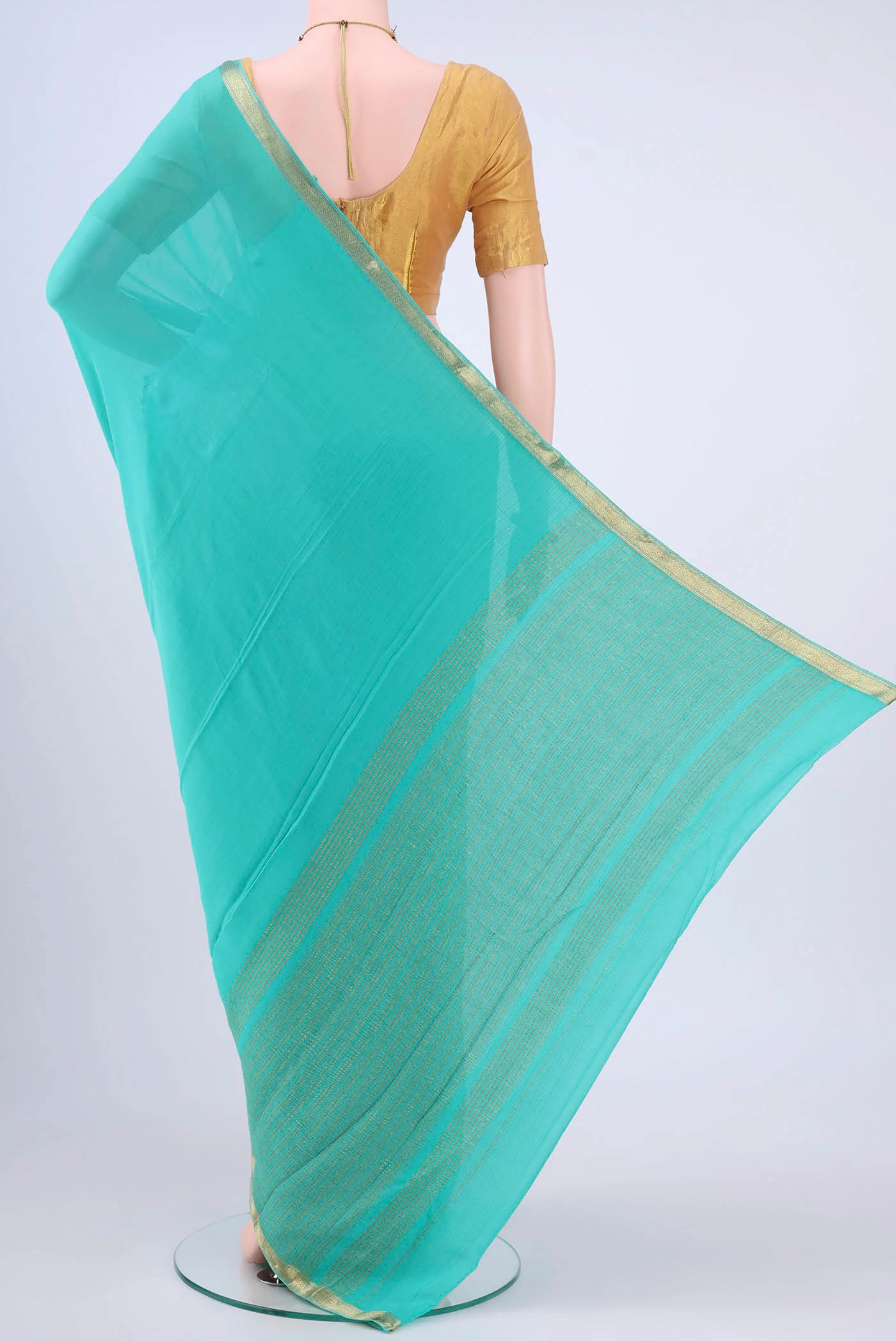 Light Blue Mysore Georgette Saree - Image 3