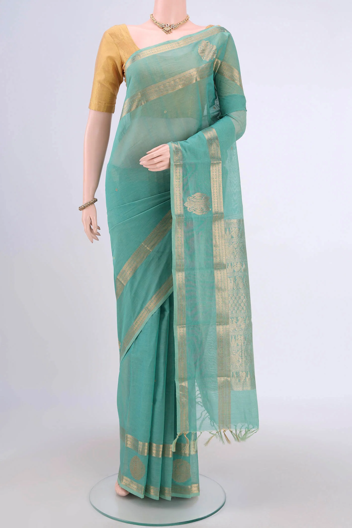 Turquoise Kanchi Cotton Saree