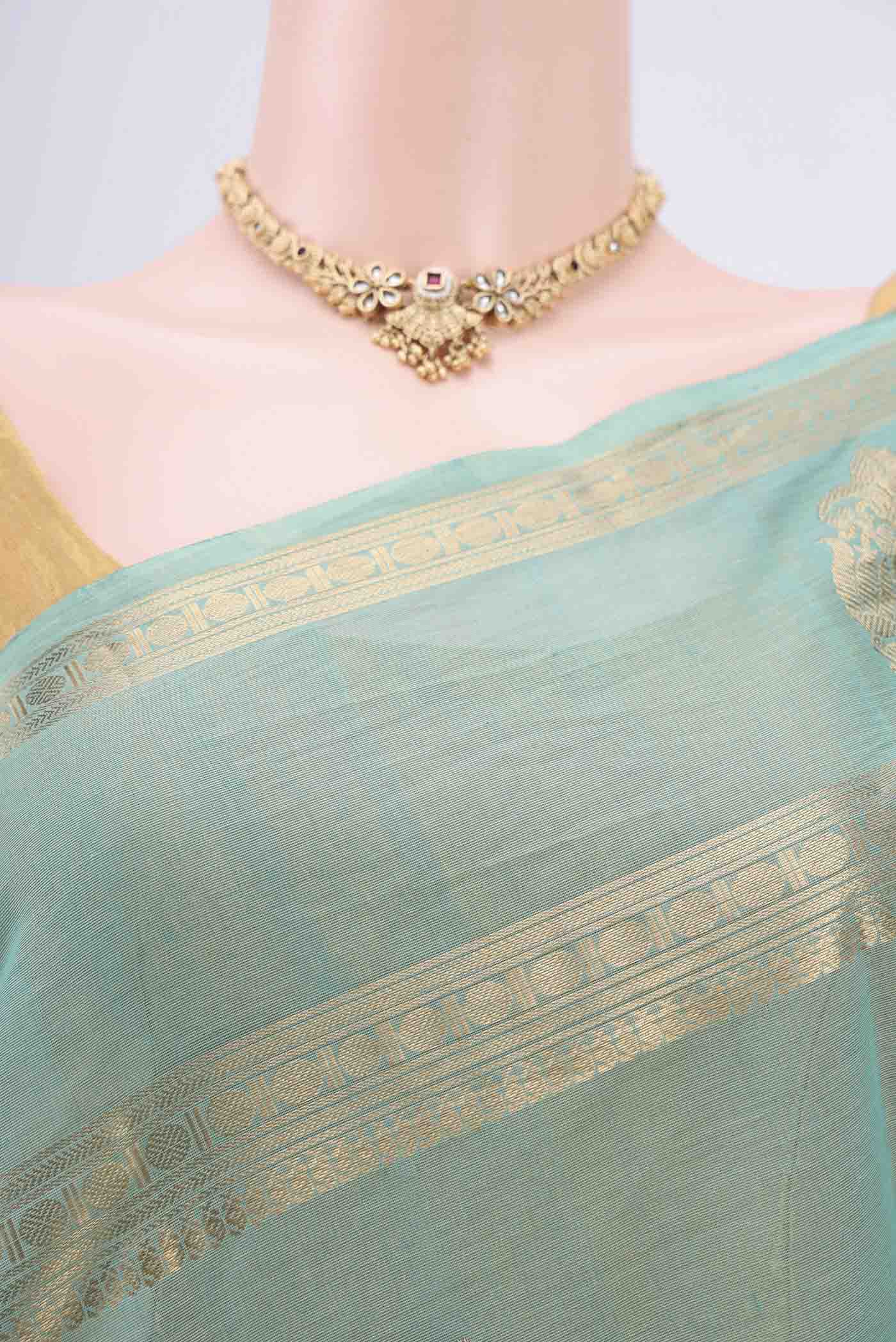 Turquoise Kanchi Cotton Saree - Image 2