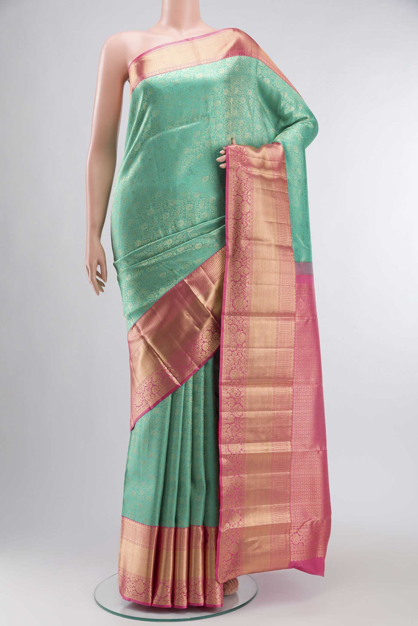 Turquoise Kanchipuram Silk Saree